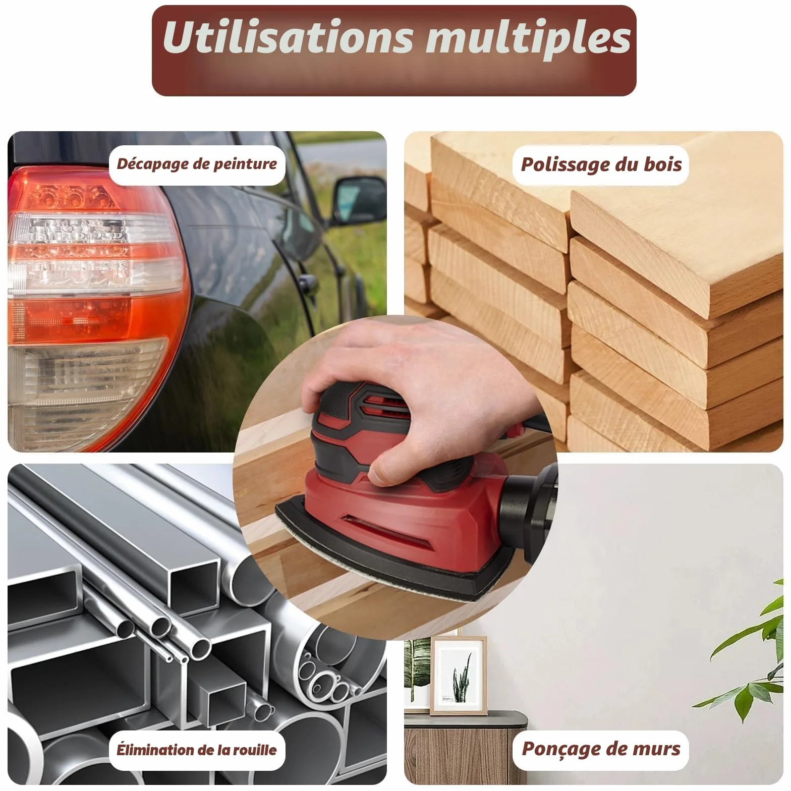 Papier de Verre Triangles de Ponçage 60 Pièces, 5 Trous Feuilles Abrasives Grain P40/80/120/180/240/320 pour Ponceuse Triangulaire