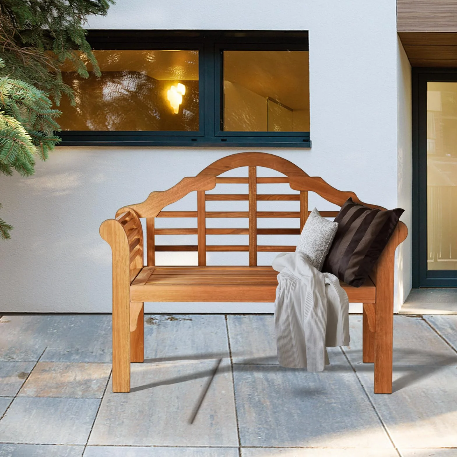 KOMFOTTEU Banc de Jardin 2 Places, Design Pliable, Banquette de Parc en Bois d'Acacia, Charge Maximum de 360 kg, Banc d’Extérieur, idéal pour Balcon, Terrasse, 123 x 54 x 96 cm, Naturel