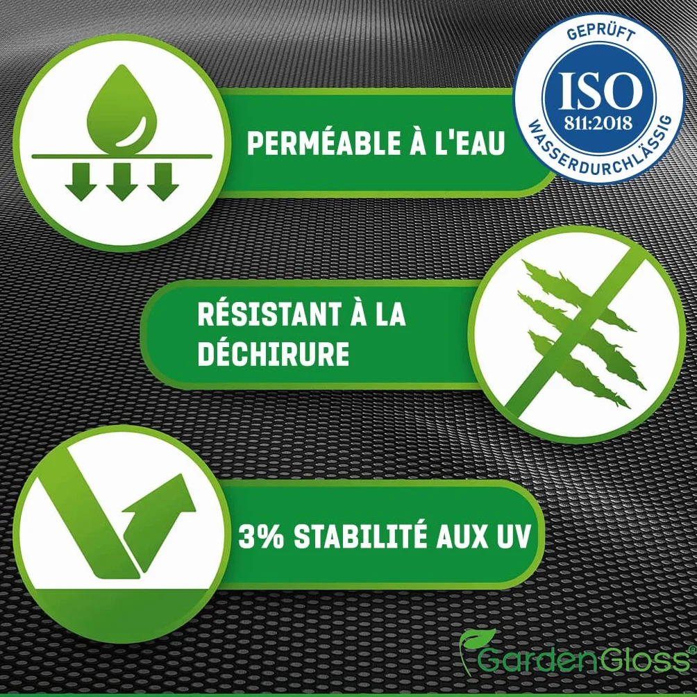 GardenGloss Toile de Paillage Anti Mauvaises Herbes 50m2 50g/m2 Géotextile Indéchirable Perméable à l'eau Stable Aux UV 50m x 1m 1 Rouleau