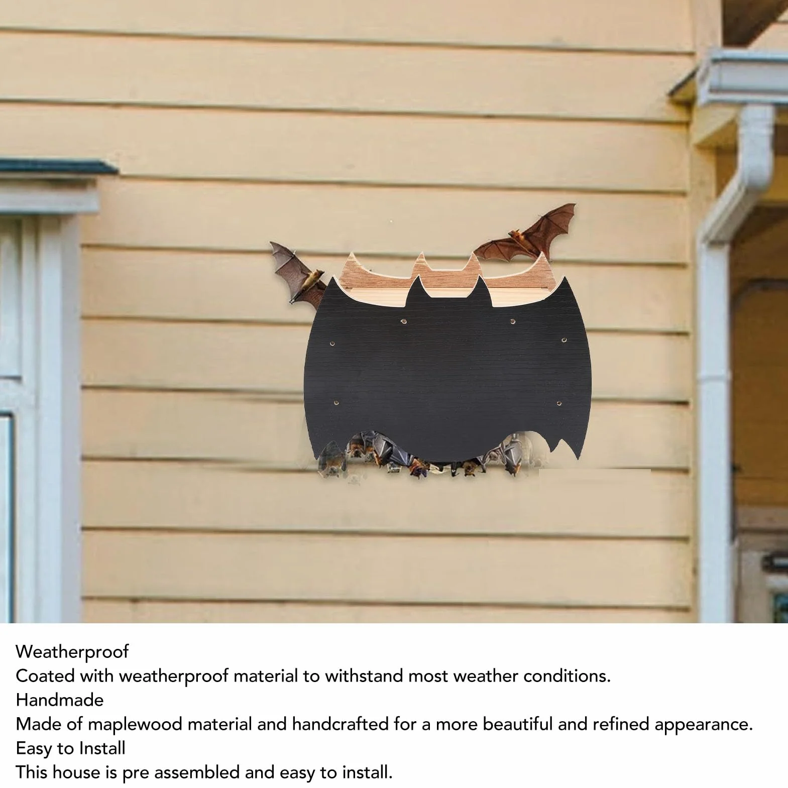 Maison de Chauve-Souris en Bois d'Érable 3 Chambres 22,5x12,9x8,5 cm Extérieur Résistant aux Intempéries