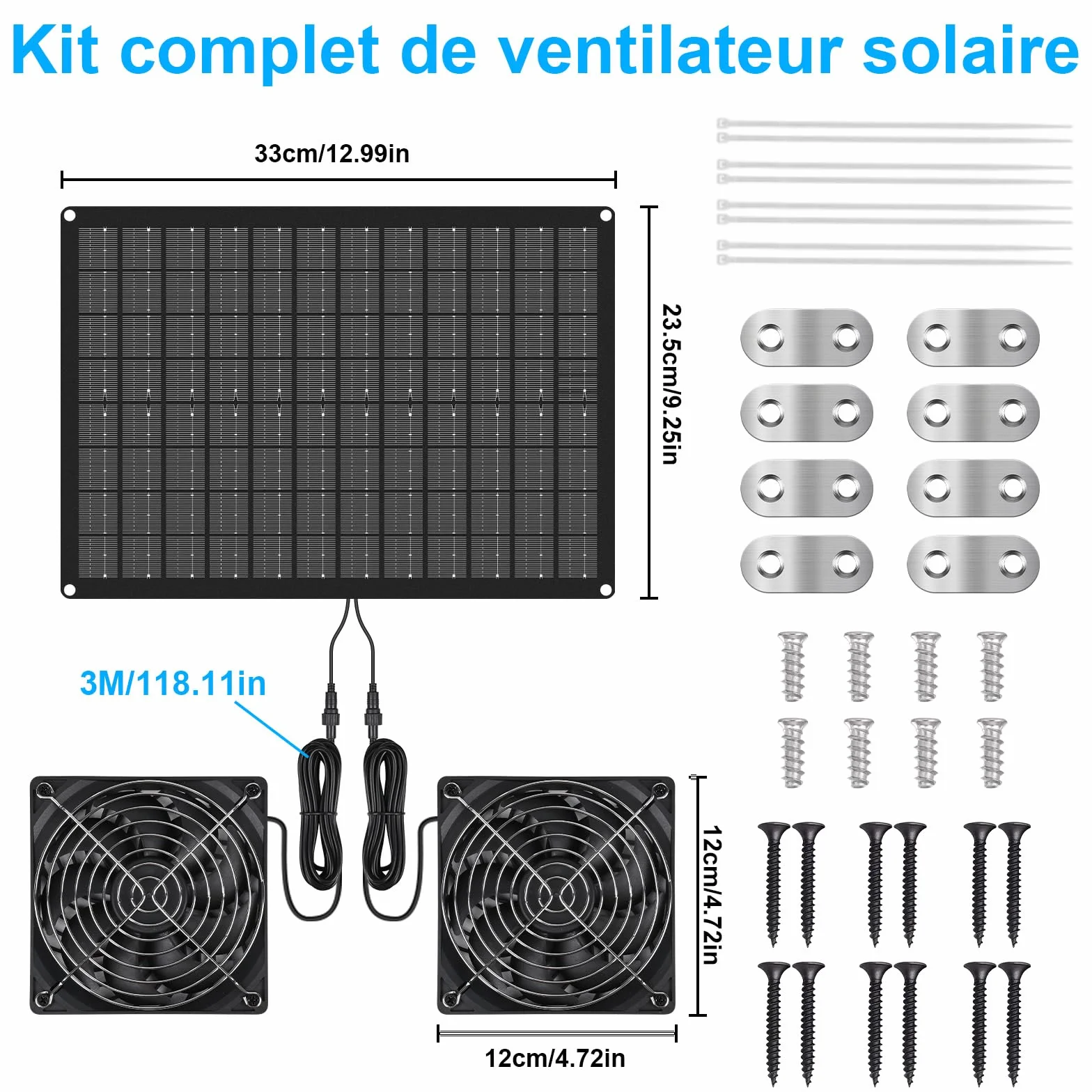Ventilateur Solaire 15W Résistant aux Intempéries Double Ventilateur Extracteur d'air Solaire pour Serres