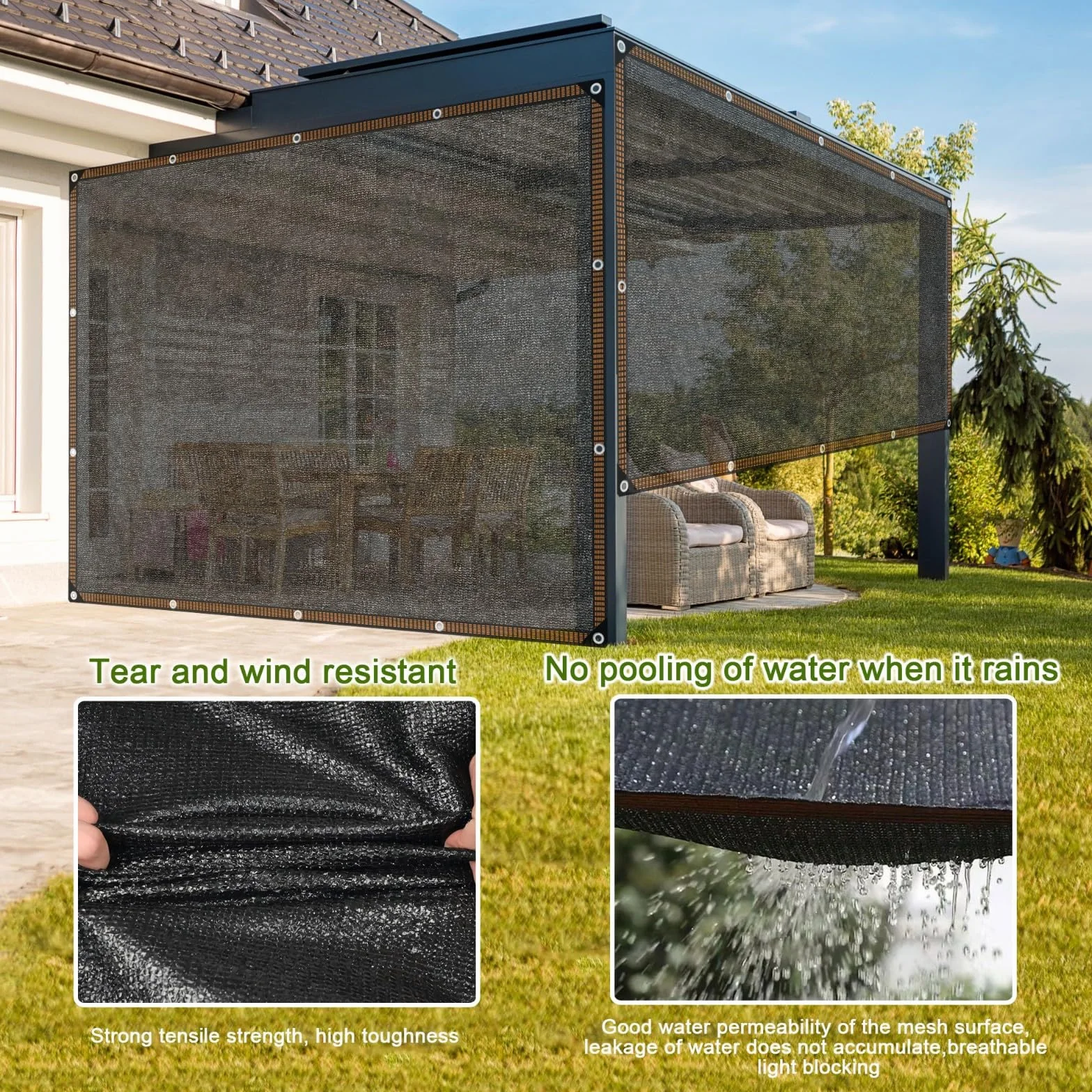 Voile d'ombrage 3x4M Filet Protection Solaire UV Noir 80% avec œillets