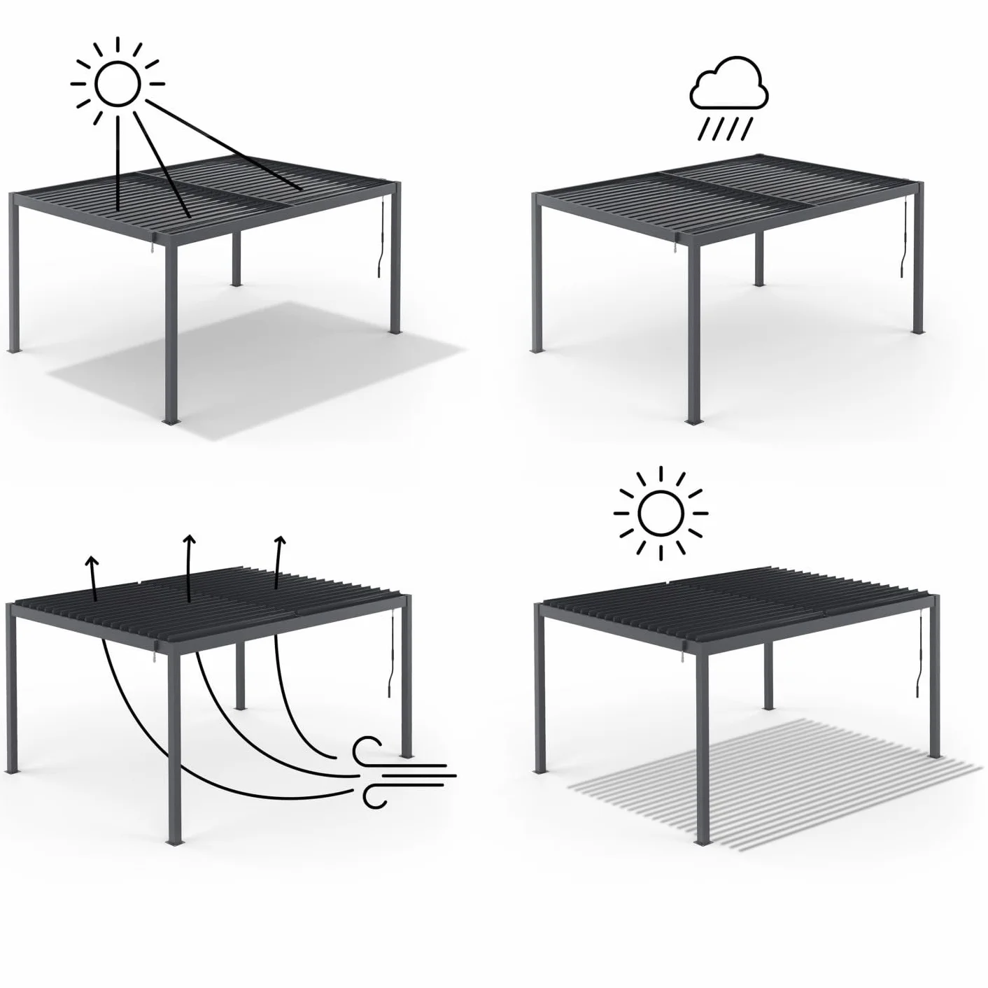 IDMarket - Pergola bioclimatique Lames orientables Acier 3x4 M Gris Anthracite
