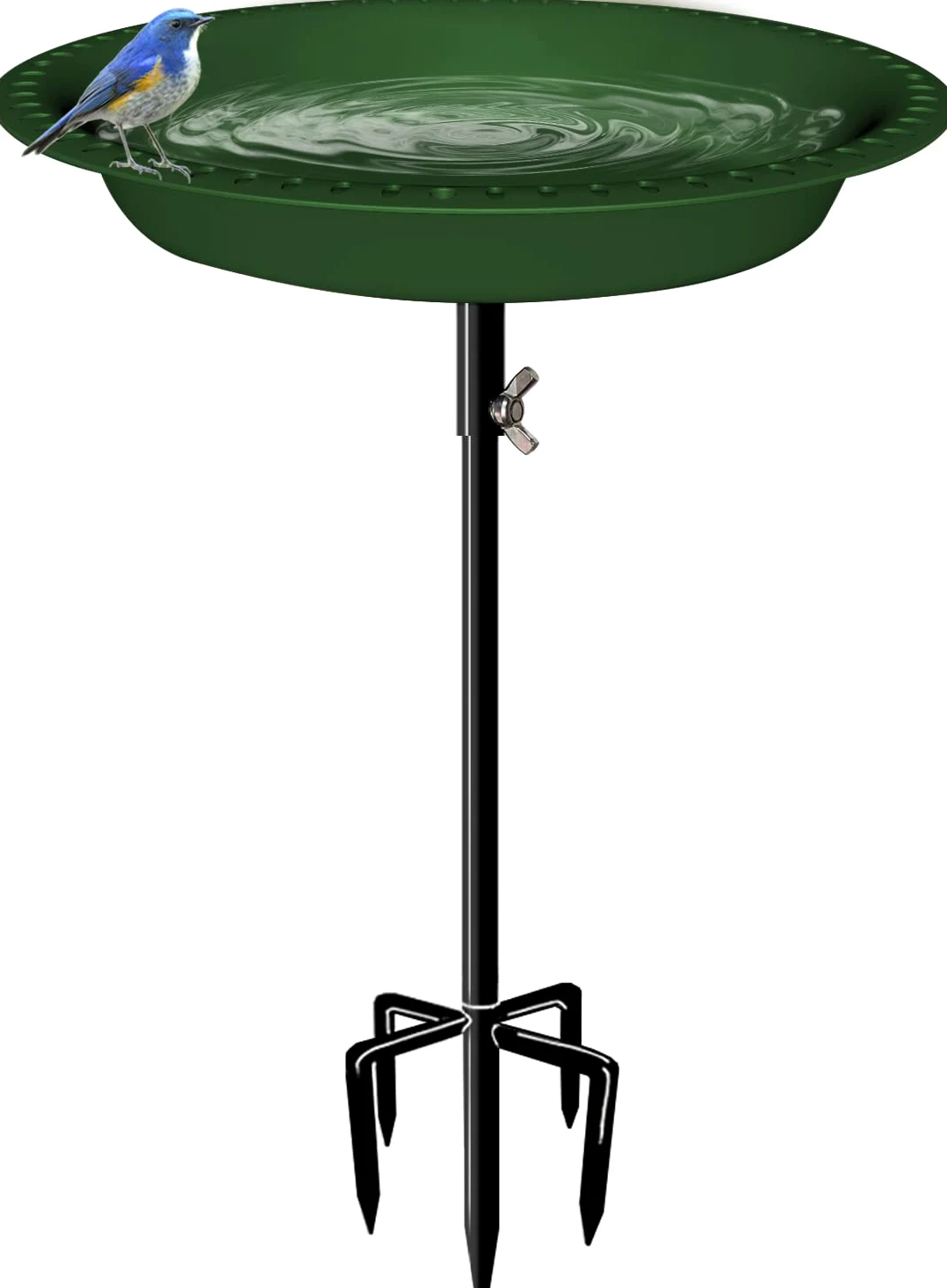 Bain d'oiseaux amovible de 73,6 cm de hauteur avec support en métal, bol ovale pour oiseaux et mangeoire à oiseaux avec base à 5 dents pour jardin extérieur, vert