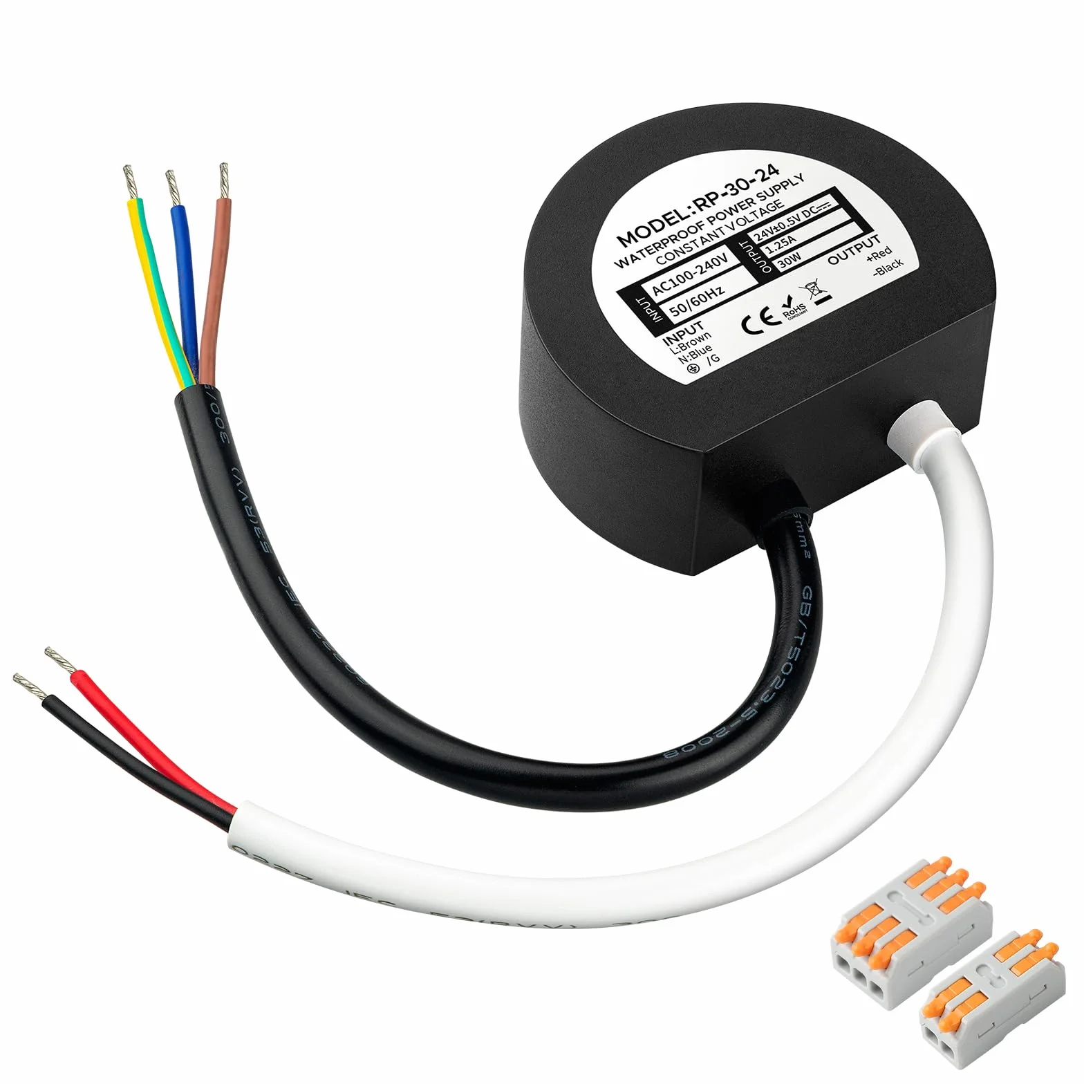 Transformateur LED 24V IP67 étanche 30W 1.25A Driver 220V à 24V