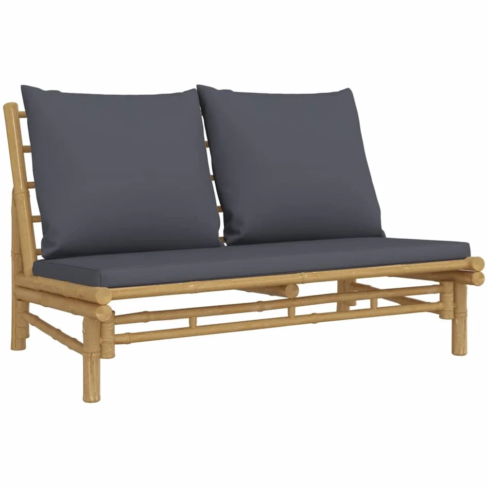 Ensemble salon de jardin, 2 pièces, en bambou naturel, avec coussins gris foncé, robuste, pour terrasse, balcon et véranda, ensemble de patio confortable