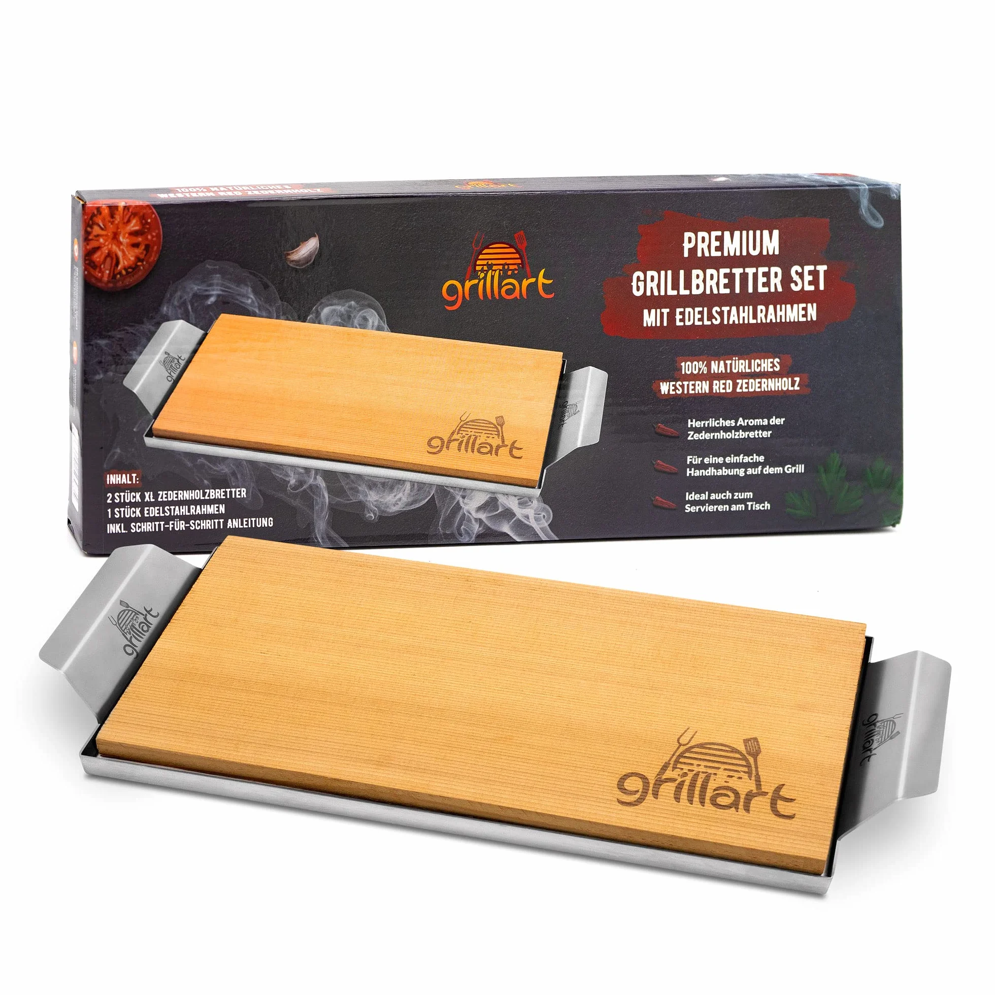 grillart Planches de fumage en bois de cèdre de qualité supérieure avec cadres en acier de haute qualité pour une manipulation facile et un beau service sur la table