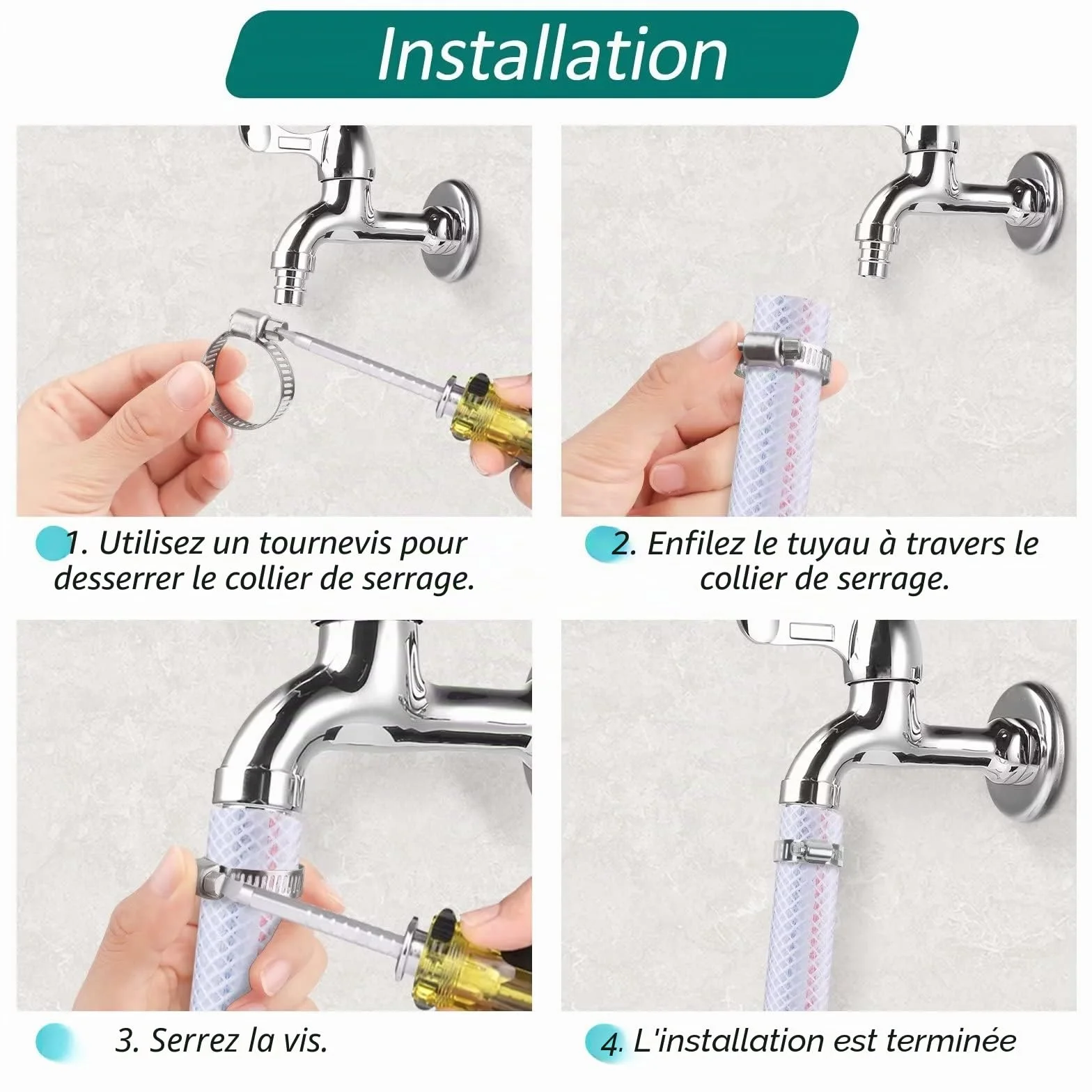 Leryati 304 Collier de Serrage Inox Set 6-51mm, Collier Serrage Métallique Réglable pour Piscine Machine à Laver Jardin