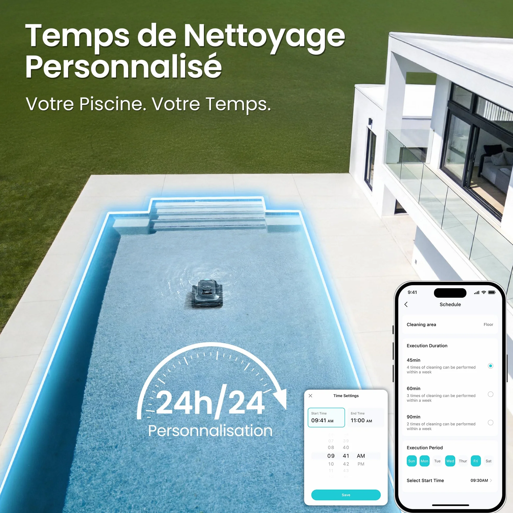 Aiper Scuba S1 Robot Piscine, Autonomie 270 Min, Filtration Ultra-Fine, Nettoyage Fond/Parois/Ligne d’Eau, Navigation 11 Capteurs