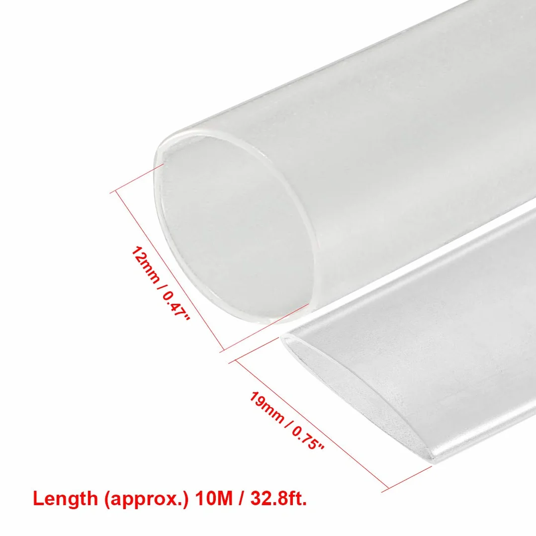 Gaine Thermorétractable 12mm Diamètre 19mm Plat Largeur 2:1 Manchon Câble Tube 10m Transparent