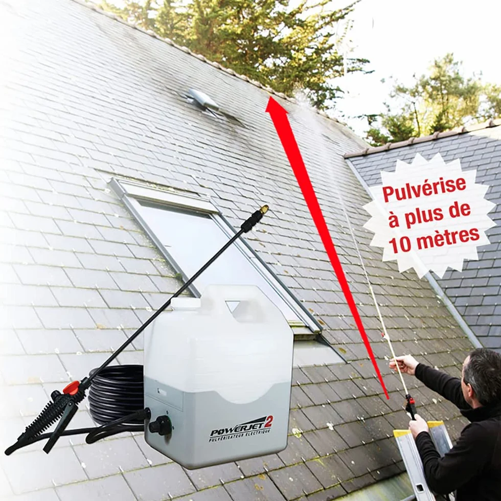 Multirex PowerJet 2 pulvérisateur électrique 12 V, portée 10 m, autonomie 5 h, Pompe 5,5 Bar avec pressostat, Lance Carbone 1,5 m, 7 Buses, Aspiration Externe, démoussage toitures façades