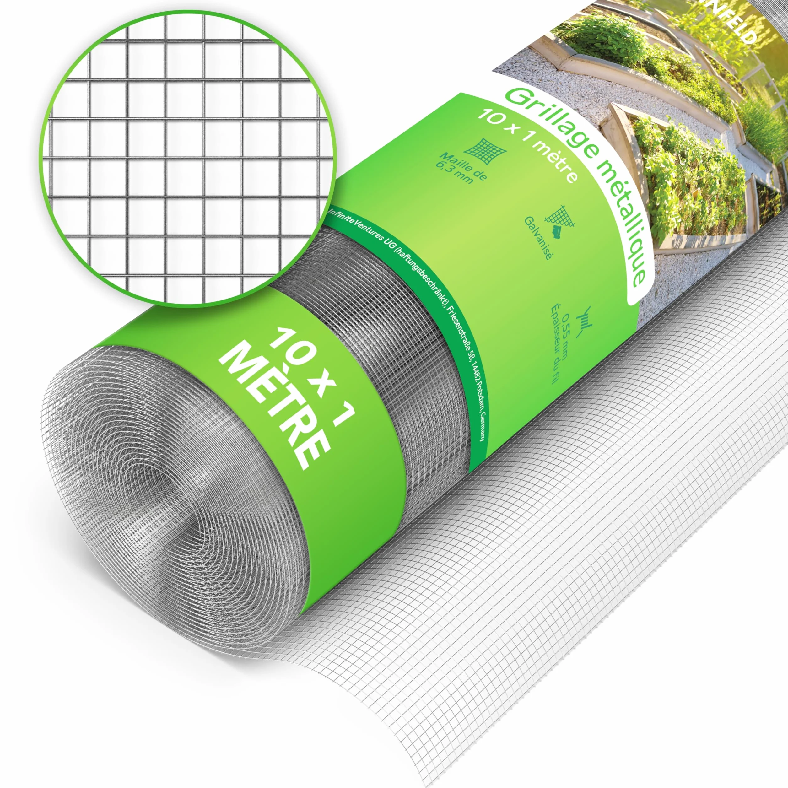 LAINFELD Grillage à mailles fines | 10 x 1 mètre | Grille anti-campagnol pour plate-bande surélevée avec maille de 6,3 mm | Fil de fer pour lapins, grillage pour volière, accessoire pour plate-bande