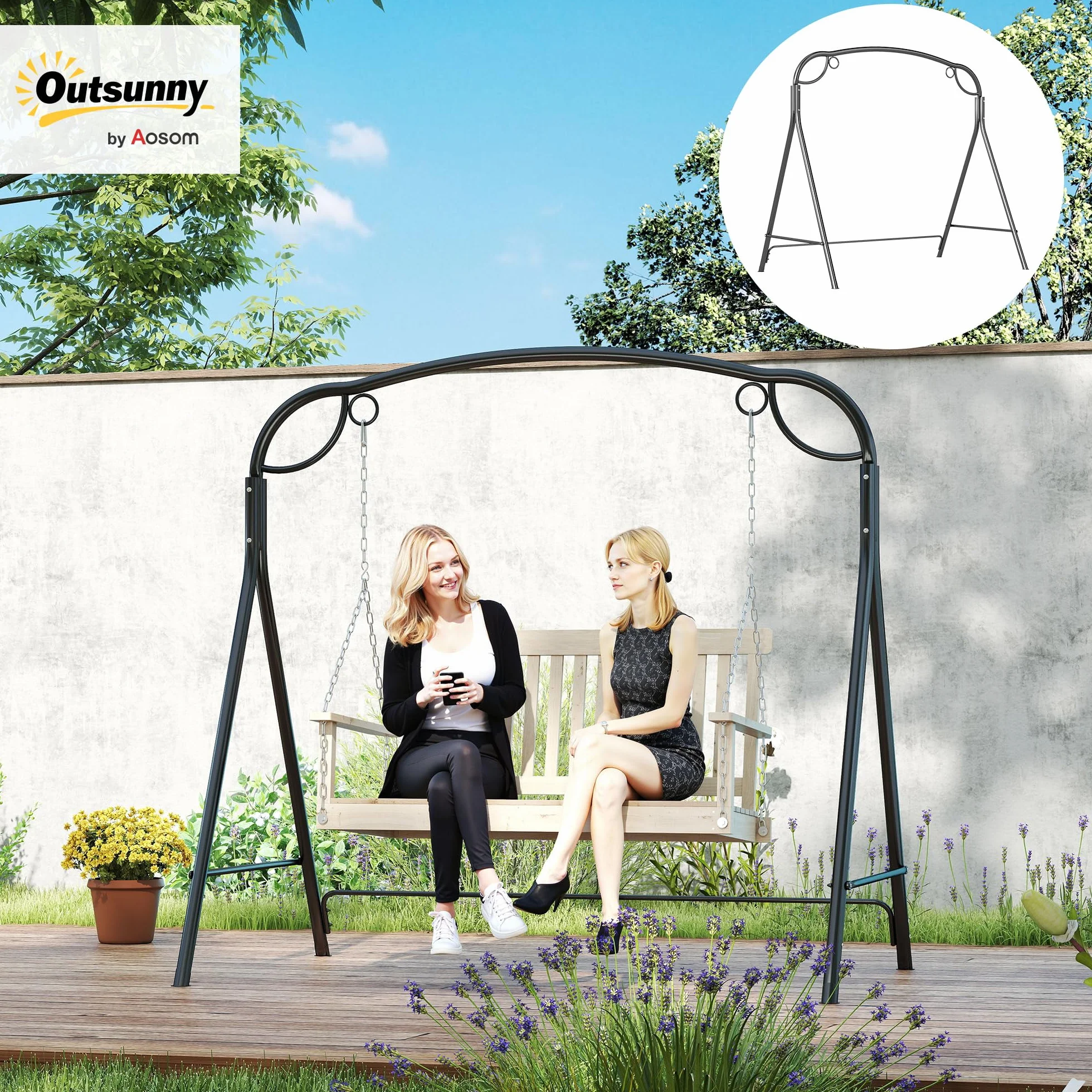 Outsunny Support de balançoire en métal Structure de balançoire robuste avec pieds en forme de A Charge 220 kg pour jardin, parc, patio, véranda, 172 x 126 x 170 cm, bronze