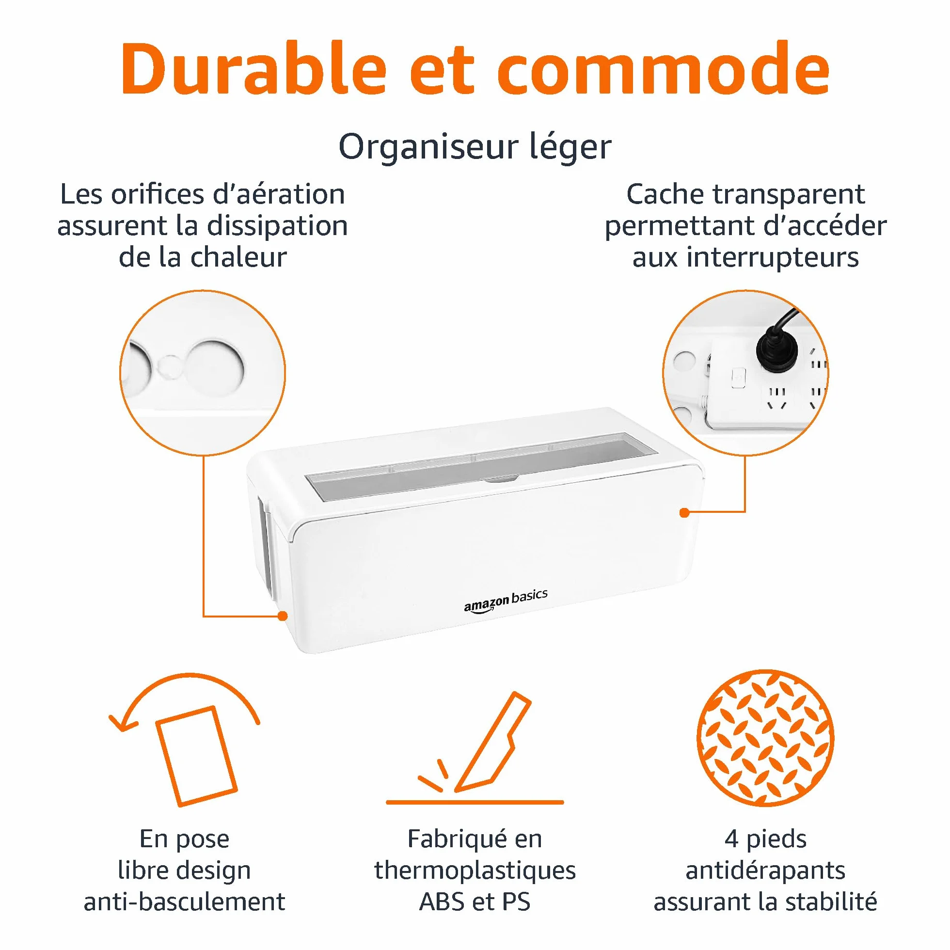 Amazon Basics Boîte de rangement pour câbles Grande blanc