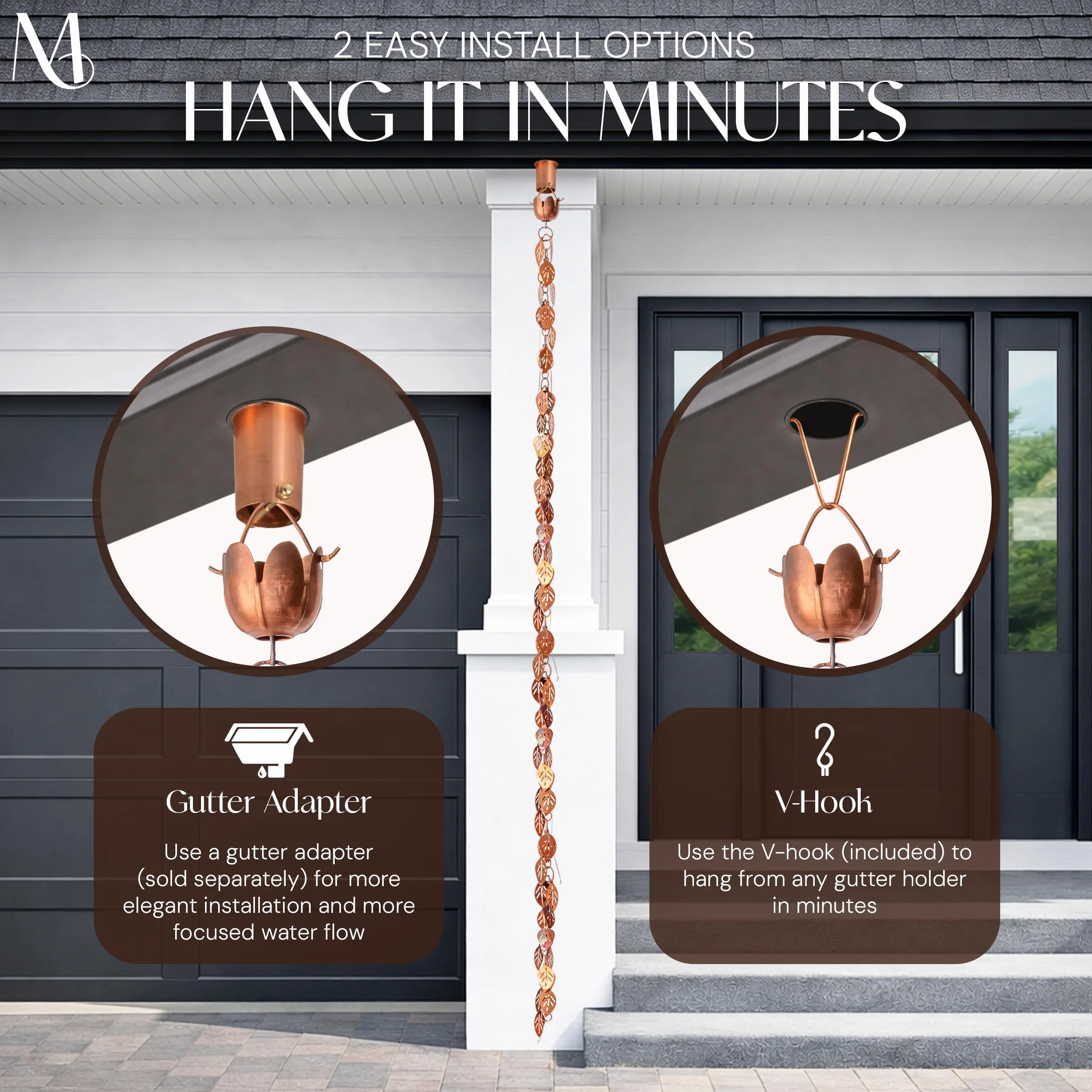 Monarch Copper Cascading Leaves Rain Chain