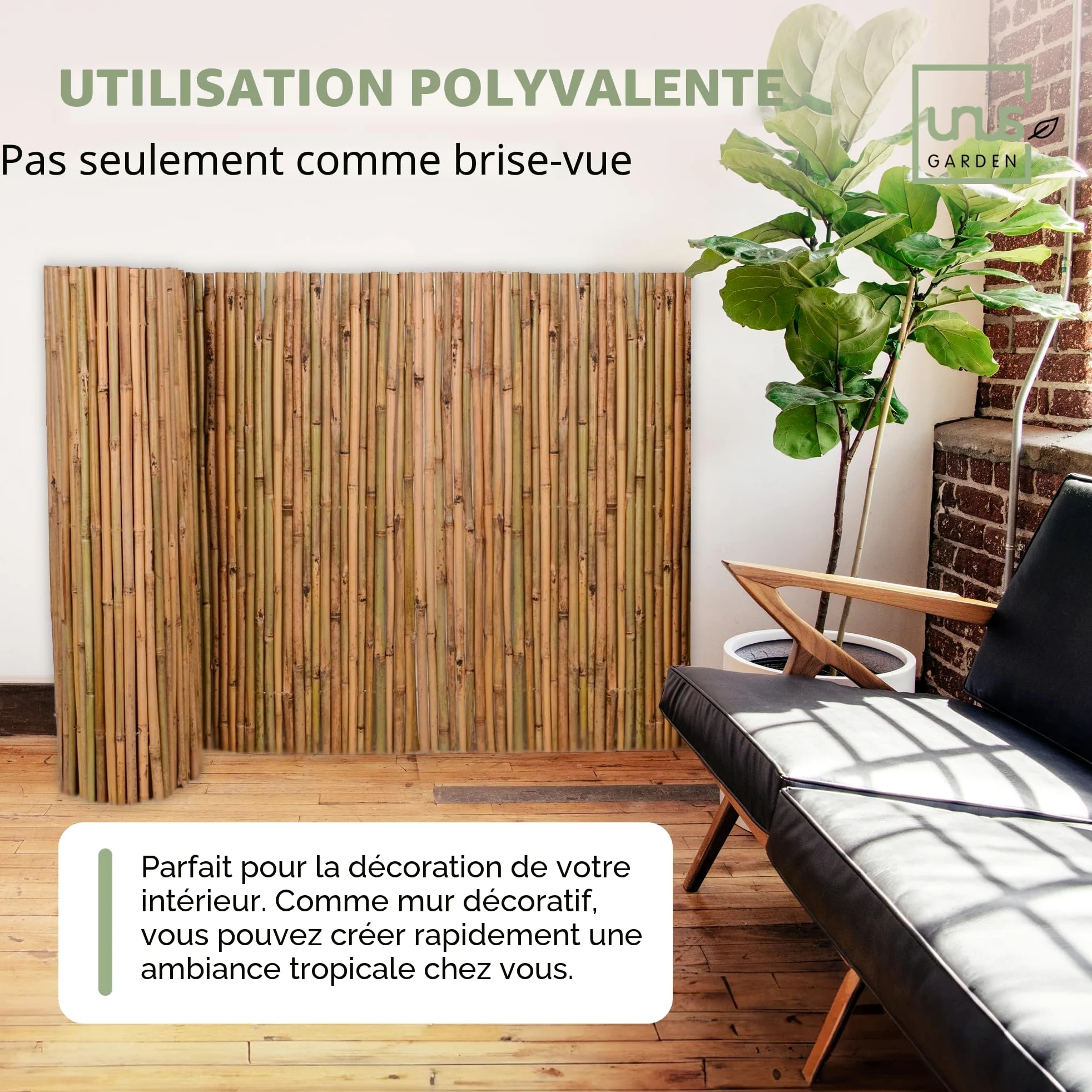 Brise-vue en bambou UNUS Différentes tailles disponibles Clôture pour terrasse, balcon et jardin Coupe-vent