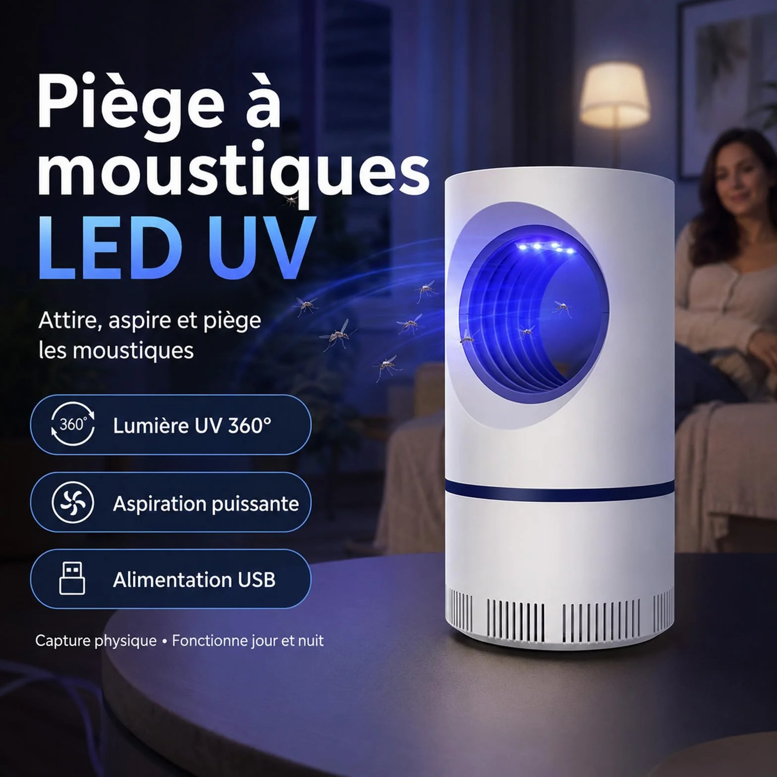 Zapper Piège Anti-Insectes Électrique USB Lampe Anti-Moustiques Silencieuse Compact