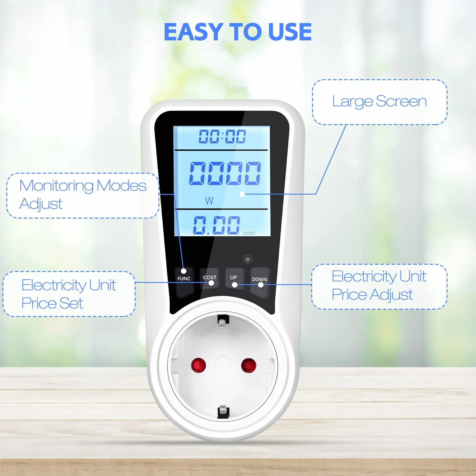 Vinabo Wattmètre Prise Compteur d'Énergie, 7 Modes Surveillance, Écran LCD Rétroéclairé
