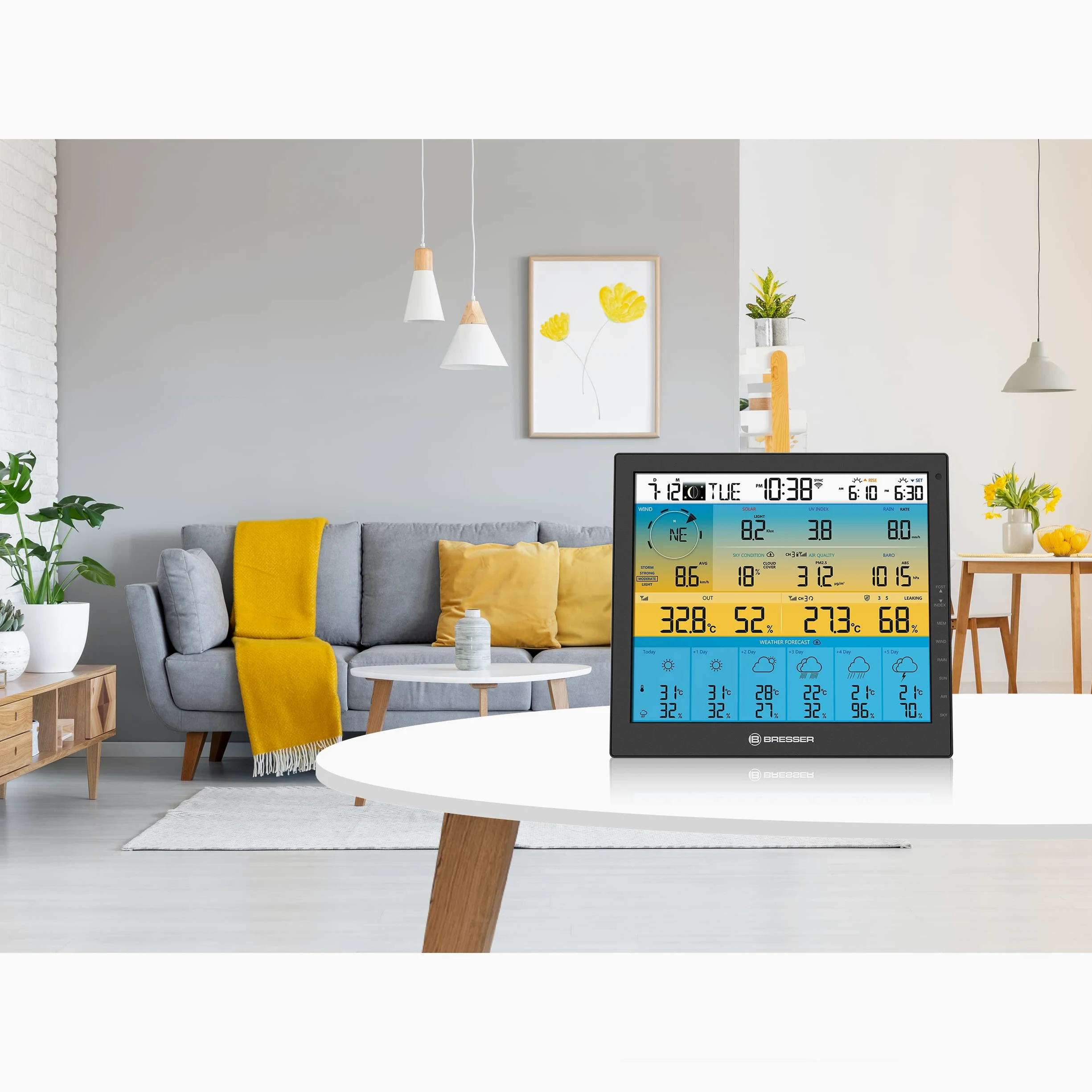 BRESSER WLAN 4CAST Station Météo sans Fil WiFi avec Capteur Extérieur 7 en 1 À L’énergie Solaire avec Prévisions Météo À 6 Jours et D’Autres Données Météo Noir