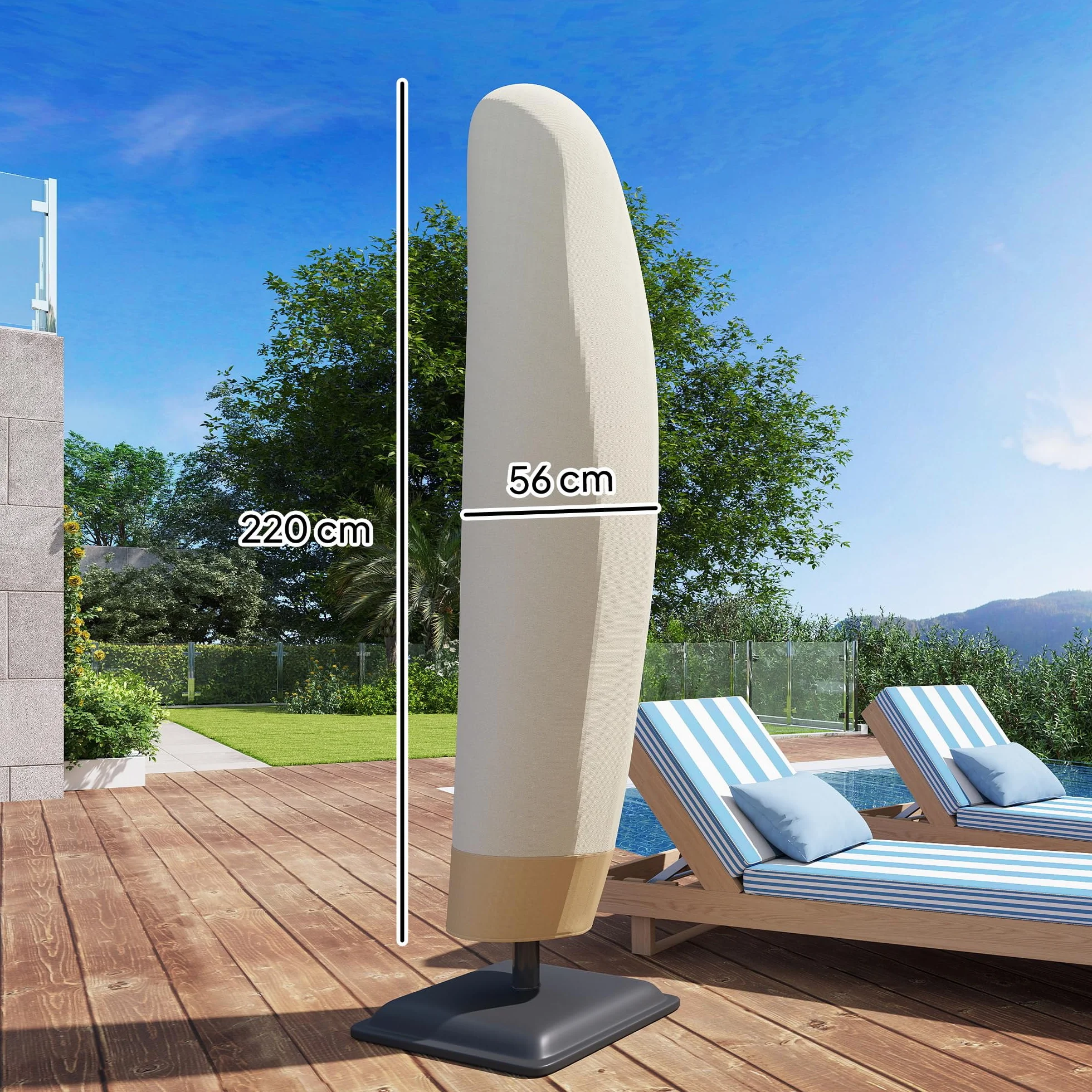 Outsunny Housse de Protection imperméable pour Parasol déporté Tissu Oxford PVC Ø 56 x 220 cm Beige et café