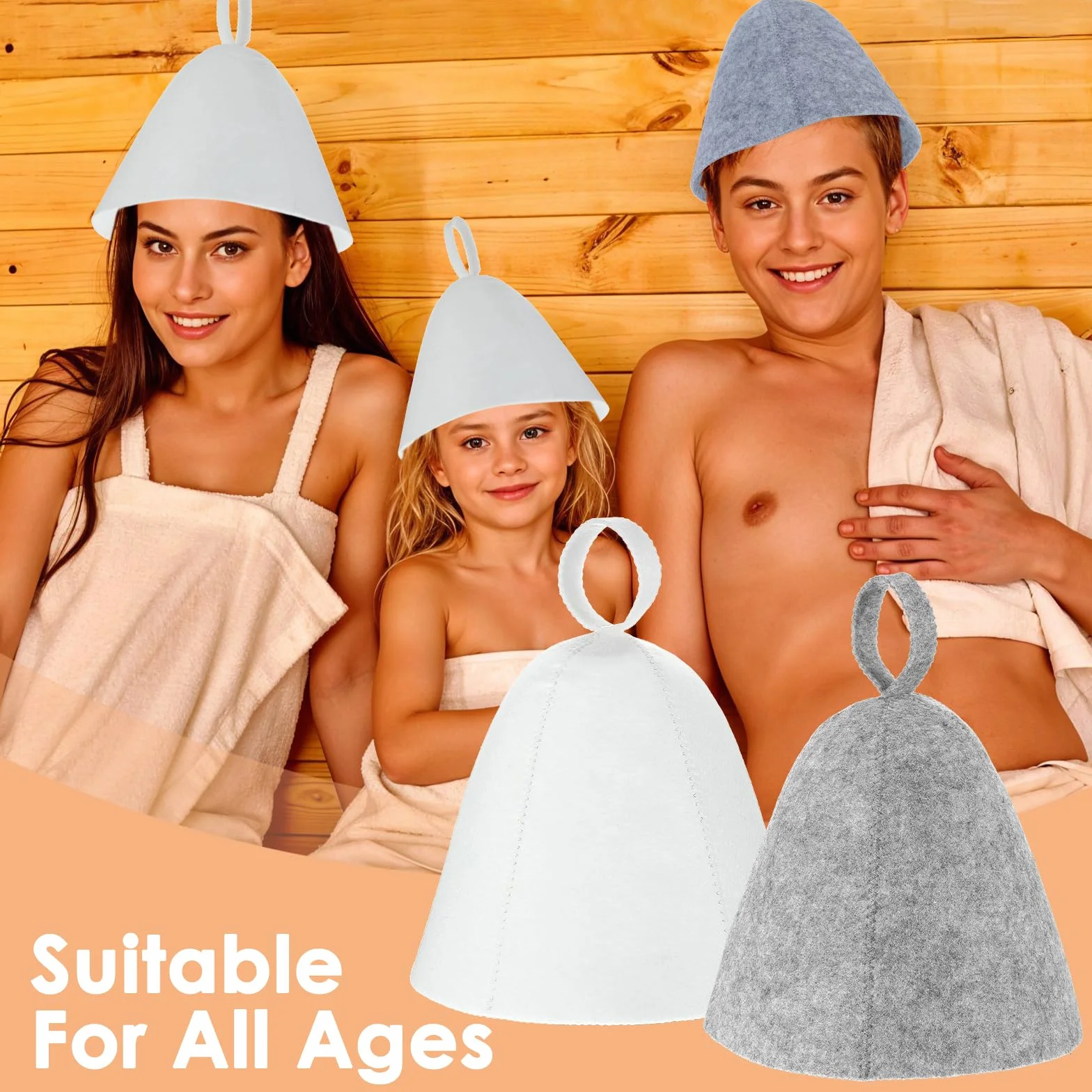 Lot de 2 bonnets de sauna en feutre de laine - Bonnet absorbant - Accessoire sauna universel (gris, blanc)
