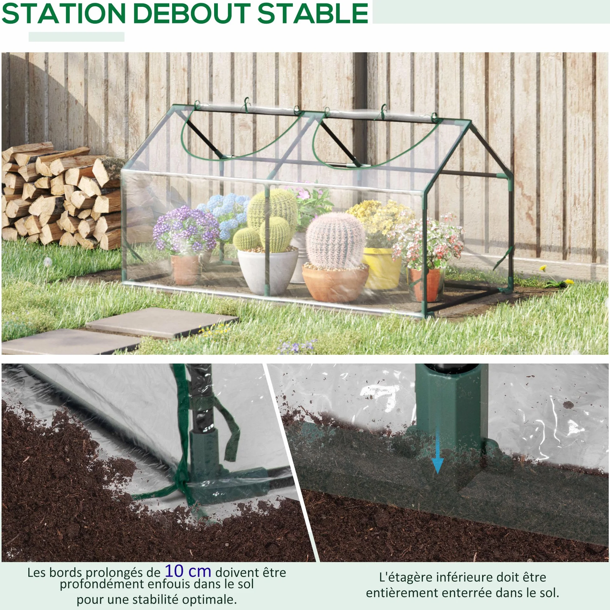 Outsunny Serre de Jardin, Mini Serre, 2 fenêtres zippées et enroulables, Couverture en Plastique, Cadre en Acier, 120 x 60 x 60 cm, Transparent