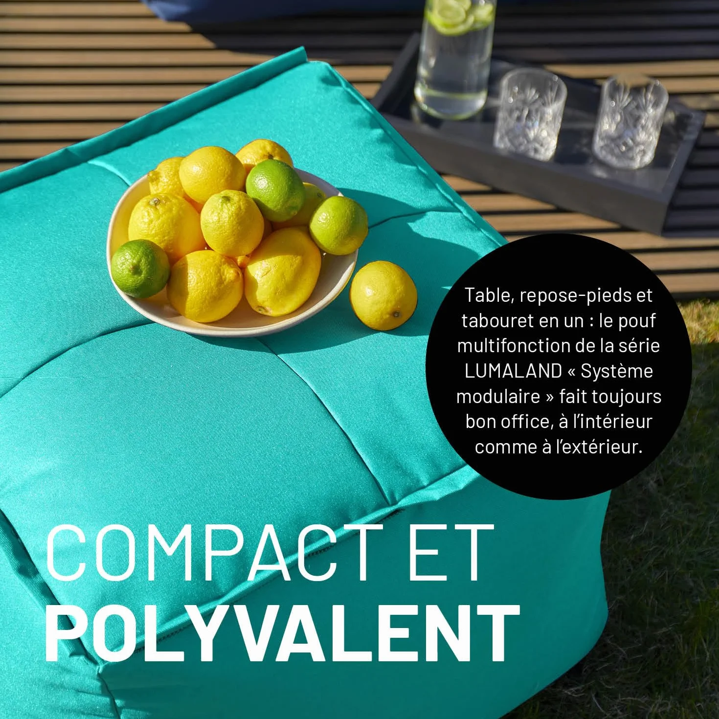 Lumaland Pouf-Sac modulaire imperméable 54x54x54 cm Turquoise