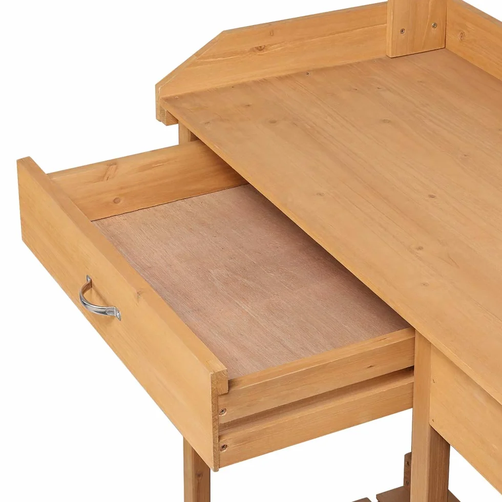 Yaheetech Table de Préparation pour Semis en Bois Plan de Travail avec Tiroirs Amovibles et Etagères de Rangement Couleur du Bois