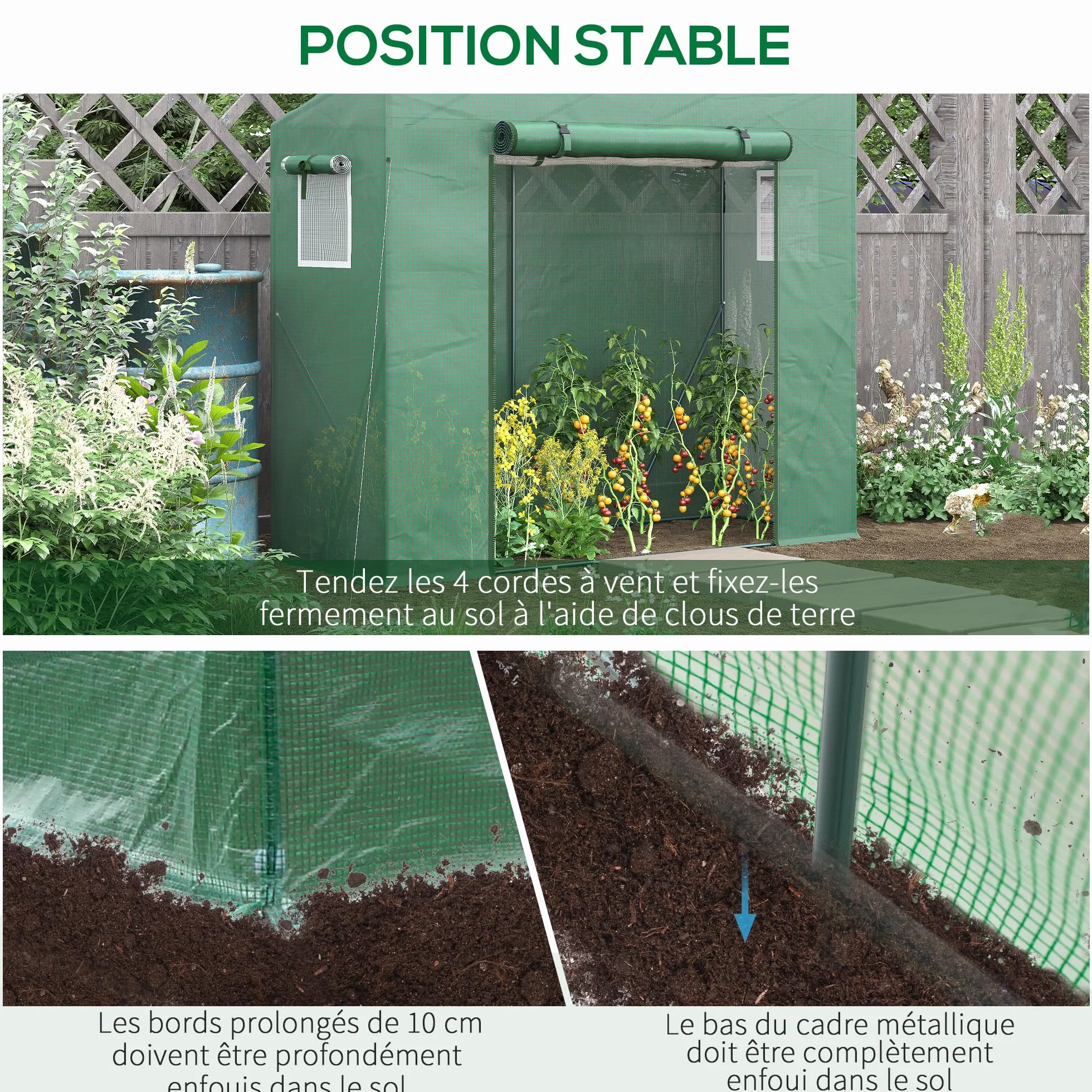 Outsunny Serre de Jardin PE, Serre de Balcon, bâche renforcée 140 g/m², châssis en Acier, Porte zippée Enroulable, pour légumes Plantes Fleurs, intérieur et extérieur, 200 x 77 x 169 cm, Vert