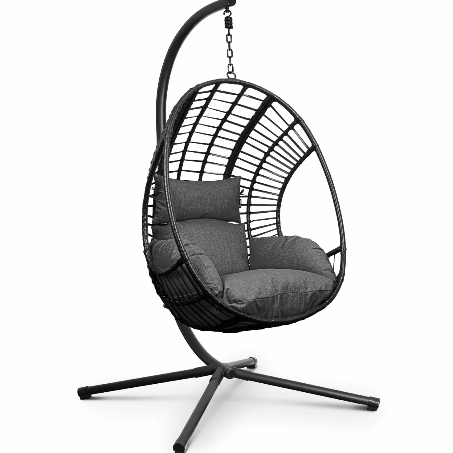 Swoods Fauteuil Suspendu Egg XXL - Chaise Suspendue avec Support - pour Intérieur et Extérieur - INCL. Oreillers - Chaise Egg - Cocoon - Chaise Oeuf - Jusqu'à 150kg (Gris foncé)