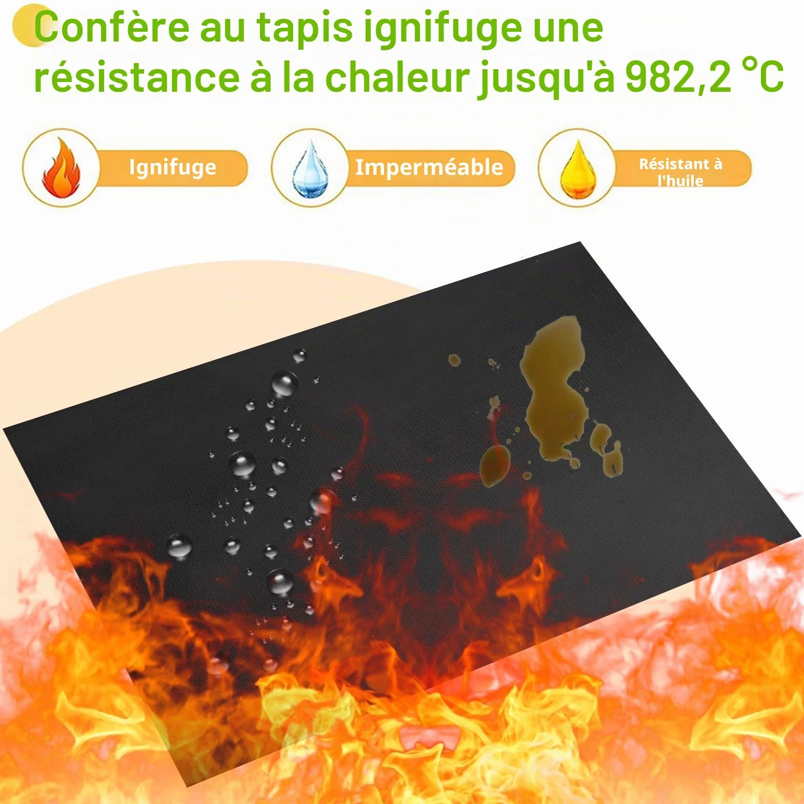 Tapis Ignifuge 120 x 100 cm pour Barbecue, Protection Thermique Réutilisable Sol