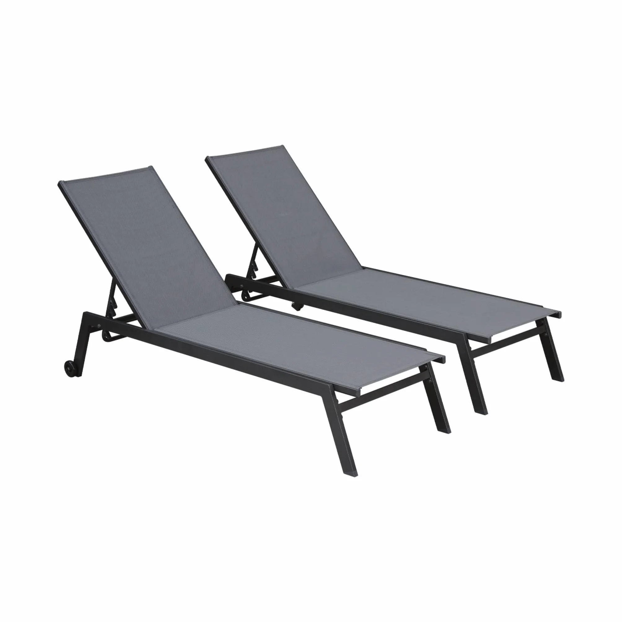 Alice's Garden Lot de 2 Bains de Soleil Elsa Aluminium Gris Anthracite textilène Gris Taupe transats Multi Positions roulettes