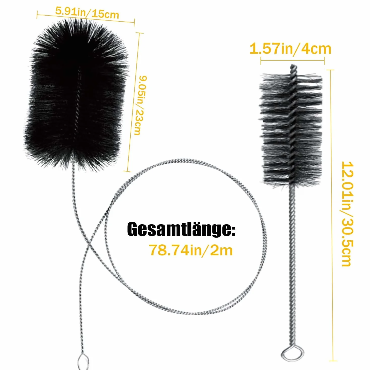 Lot de 2 Brosses pour Conduit de Poêle, Brosse de Nettoyage en Fil d'Acier, Kit Nettoyage Gaine Souple VMC