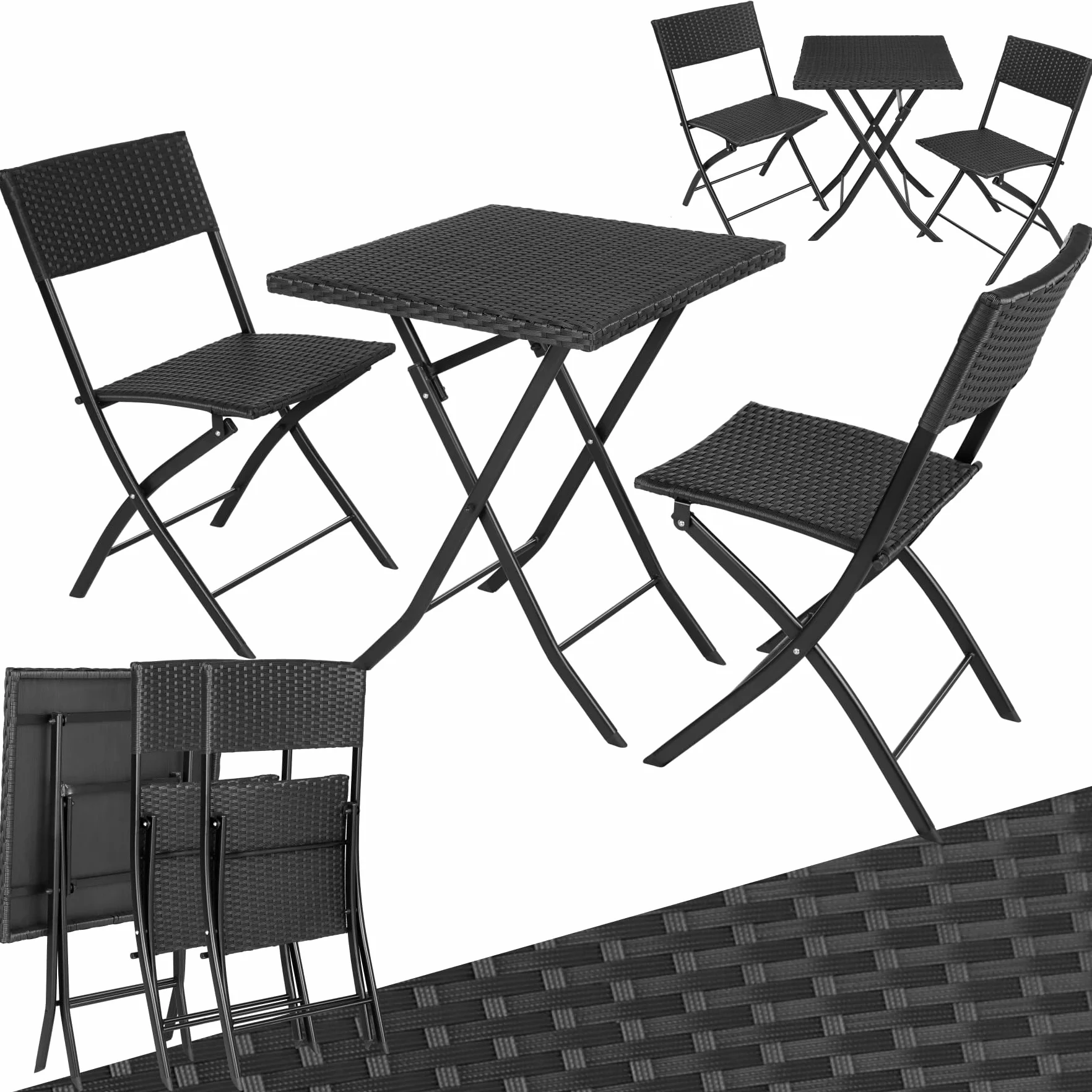Tectake Salon de Jardin Poly Rotin Pliant pour 2 Personnes - Ensemble Chaise et Table