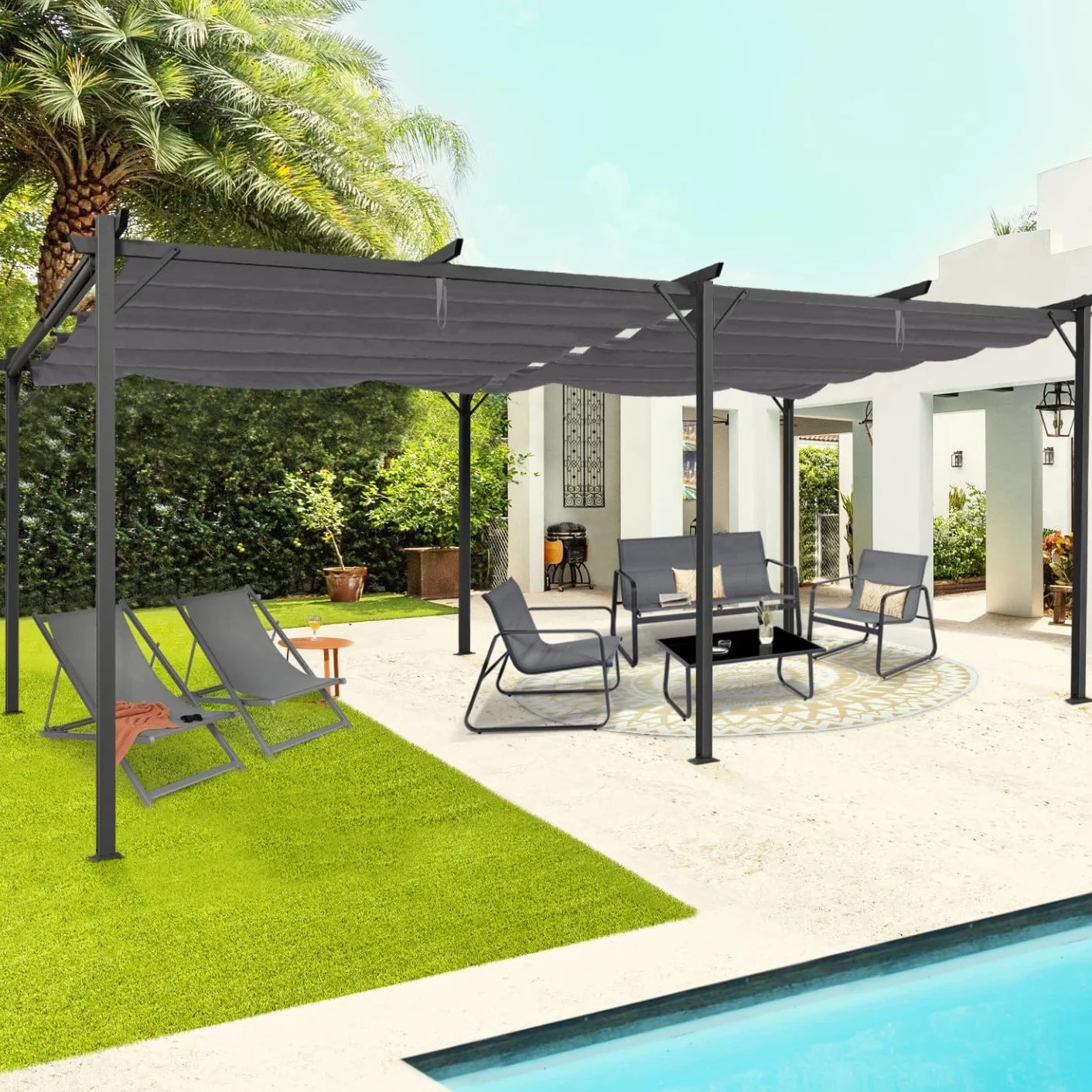 IDMarket - Pergola Toit rétractable 6 Pieds 3x6 M tonnelle Gris Anthracite