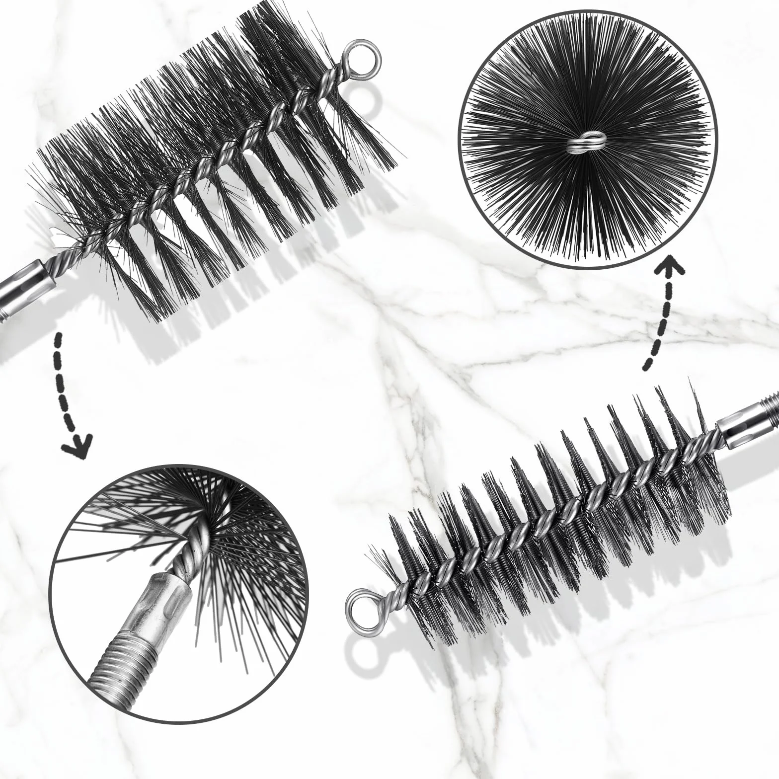 Brosses de Ramonage Cheminée Métallique en Fil d'acier Robuste 30 mm 50 mm 80 mm