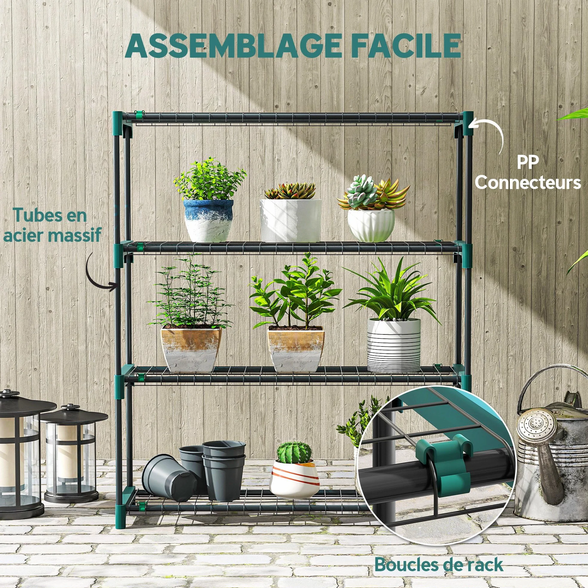 Outsunny Étagères à Plantes 4 Niveaux 90 x 28 x 104 cm Vert Lot de 2 Métal Intérieur Extérieur