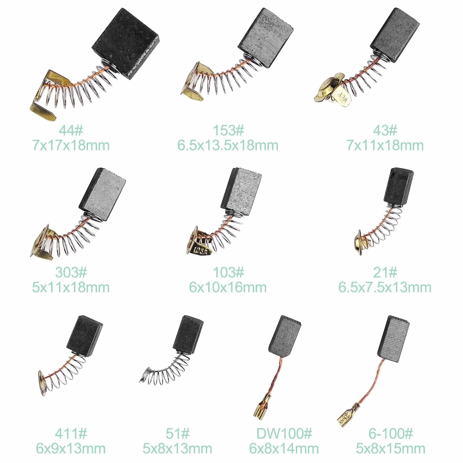 Balai Charbon Moteur Electrique 40 Pcs 10 Tailles pour Meuleuse D'Angle Marteau Piqueur
