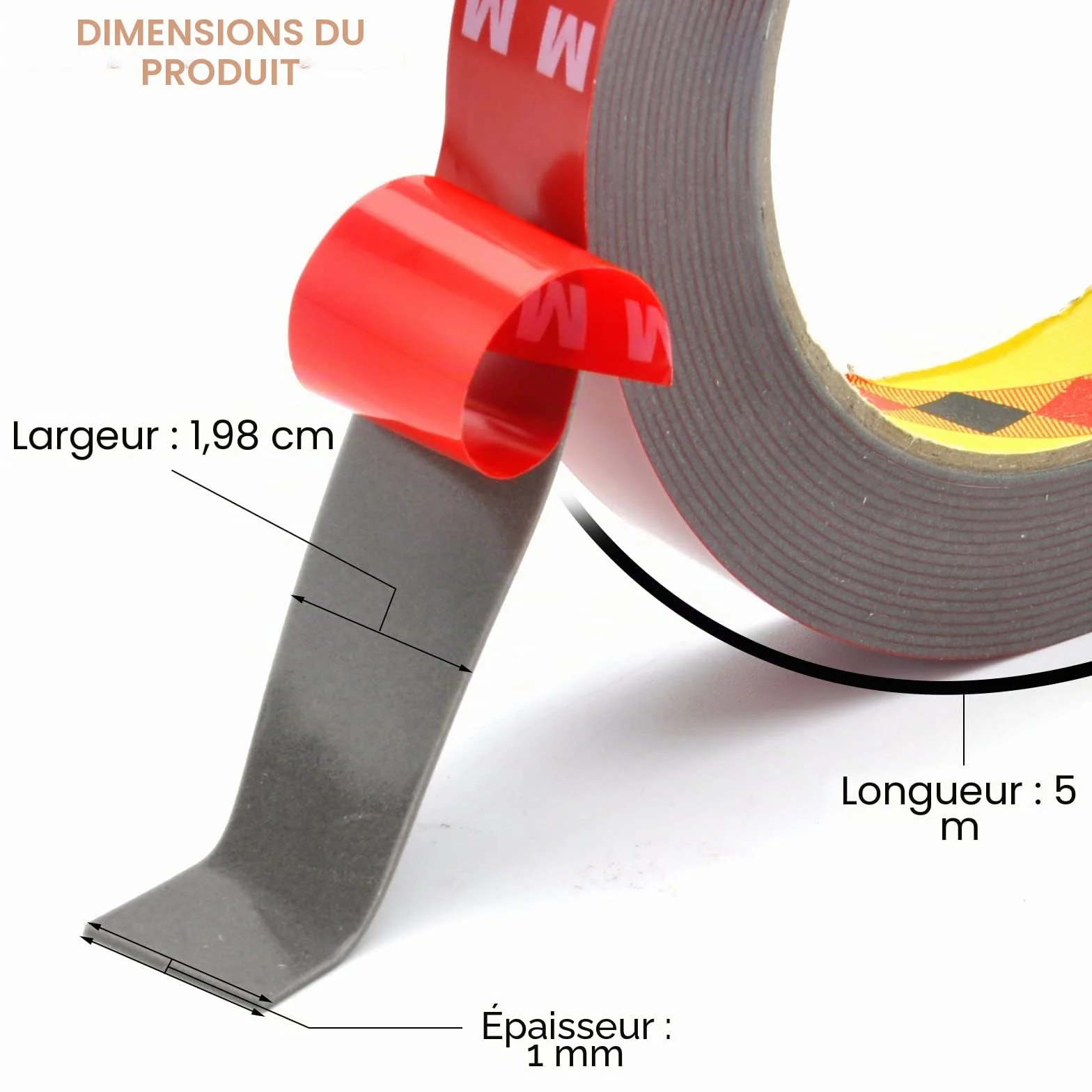 Ruban adhésif double face extra fort résistant à la chaleur 5 m 20 mm pour montage rétroviseur voiture
