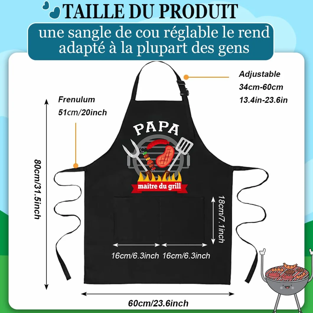 Tablier Cuisine Personnalisé Homme, Tablier Professionnel Rigolo Humour Bbq Barbecue Coton Noir Réglable, Tablier de Cuisine Cadeau Fete Des Peres Saint Papa Noel Valentin