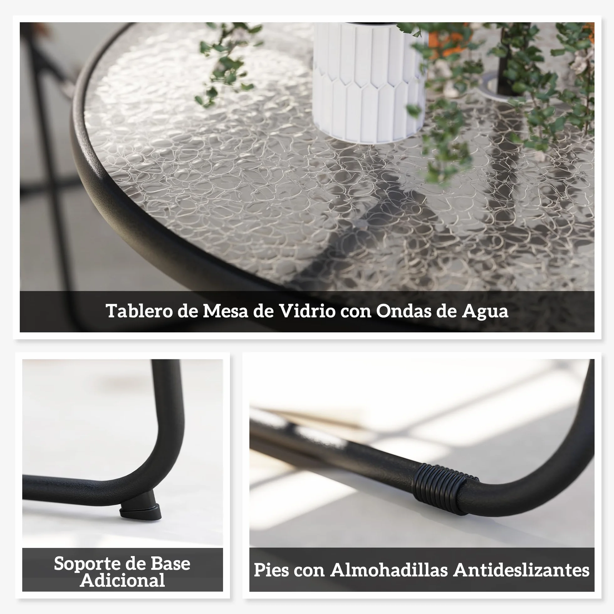 Outsunny Ensemble de Jardin de 6 Pièces avec Table et 4 Chaises Pliables en Textilene - Mobilier de Jardin Extérieur avec Table en Verre et Parasol pour Terrasse et Patio - Gris
