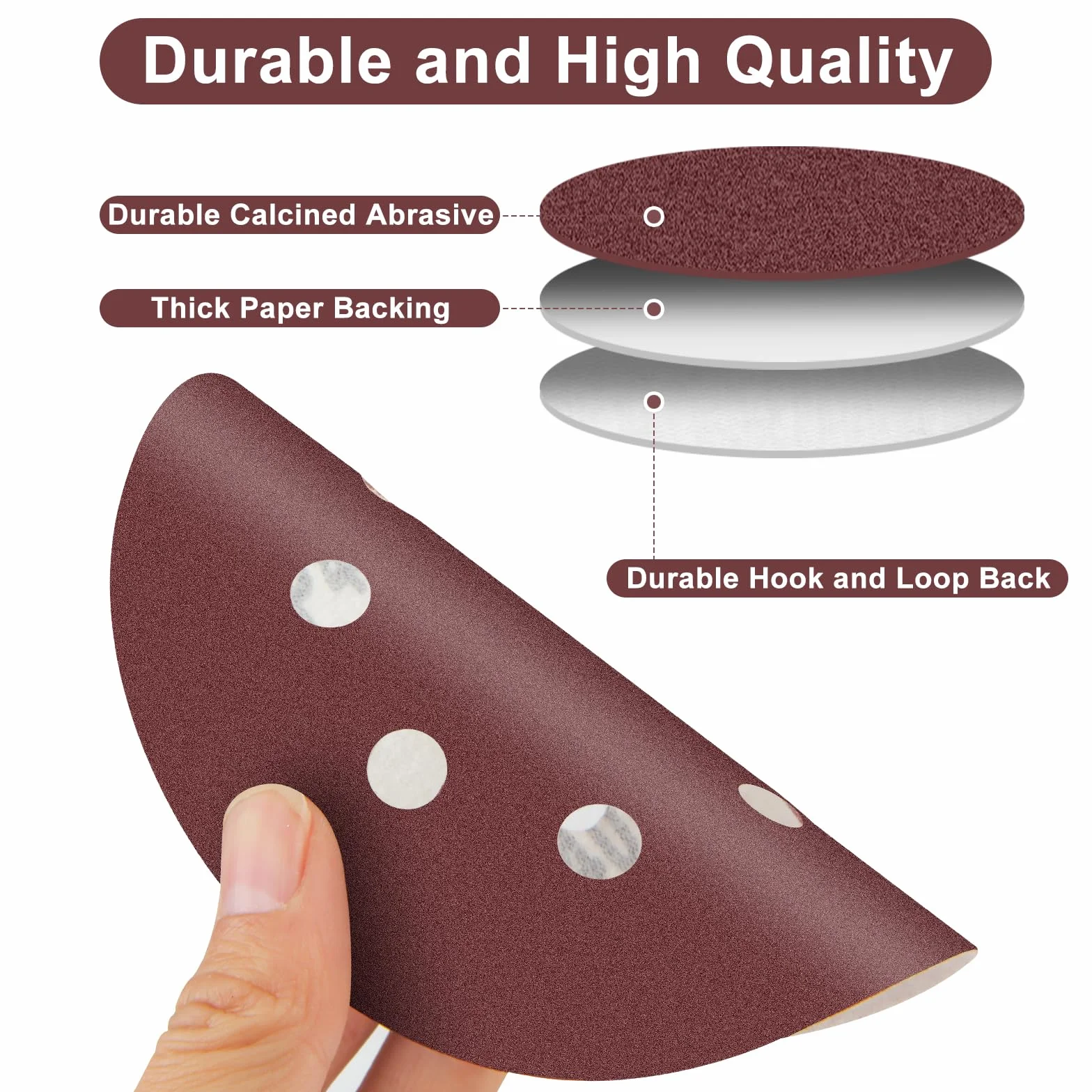 Disques Abrasifs 125mm 8 Trous, Lot de 50 Pièces Grain 60/120/240/400/800 pour Ponceuse Excentrique