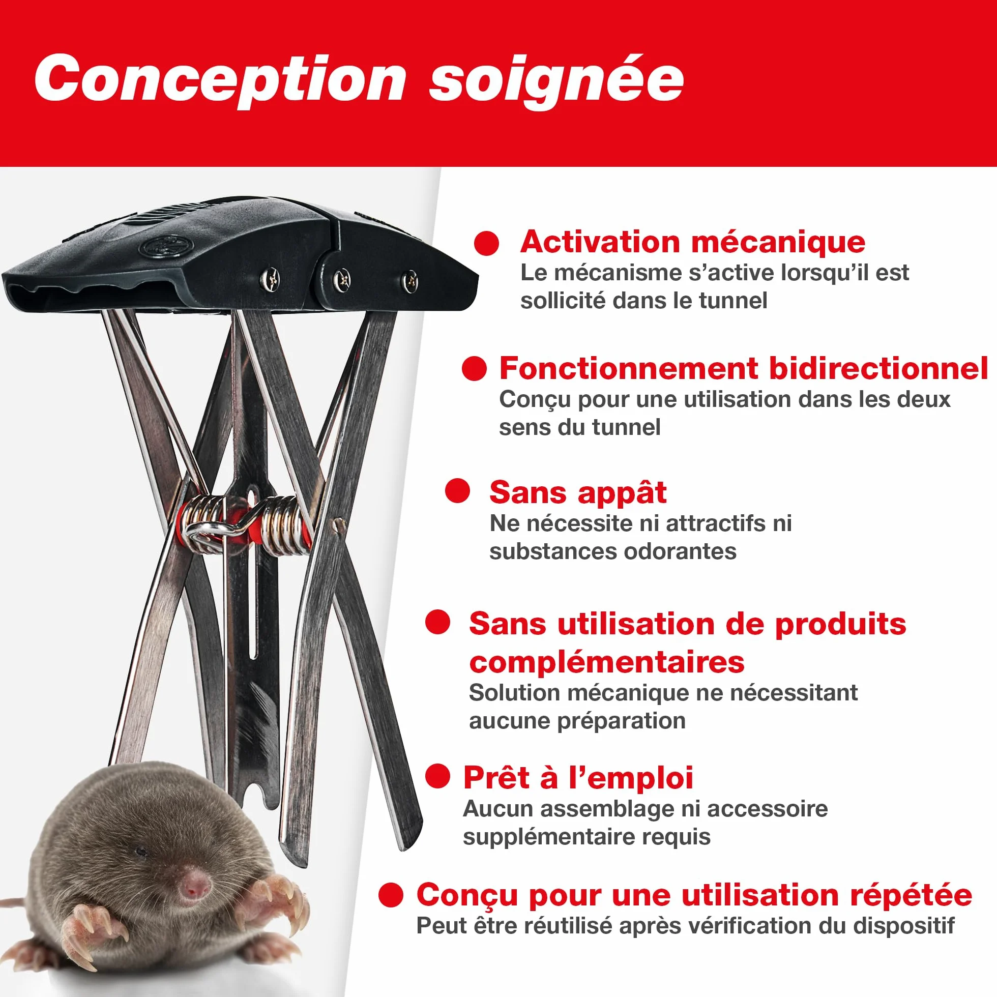SWISSINNO SuperCat Piège à Taupe Ultra Efficace à Déclenchement Unique - 1 pièce