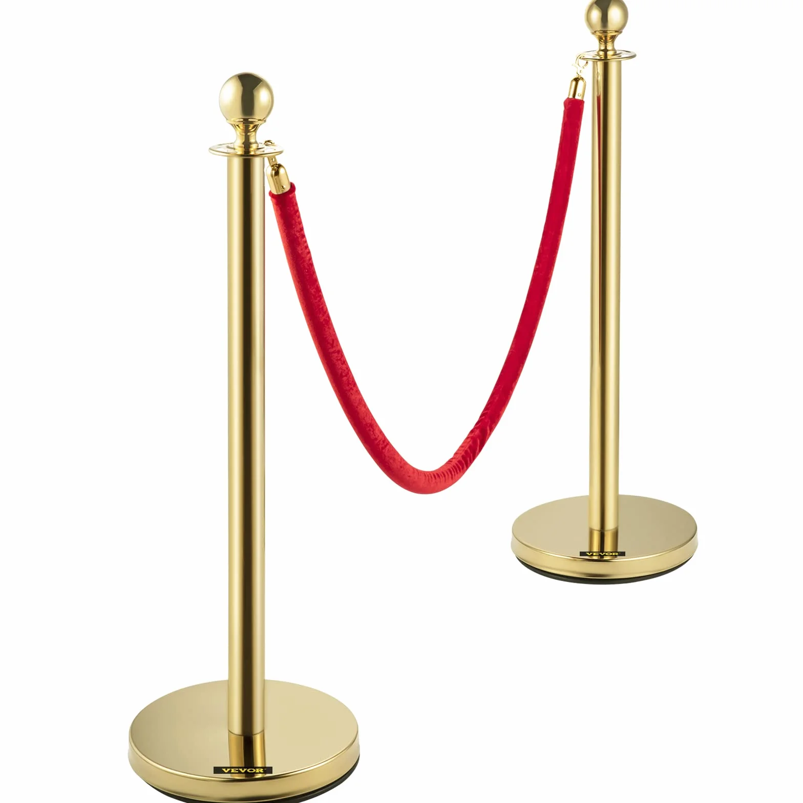 VEVOR Poteau de Guidage Doré 6PCs, Barrière de Balisage avec Corde en Velours Rouge 1,5 m
