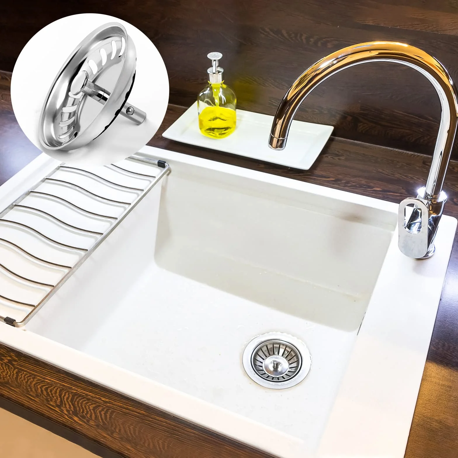 Bouchon Evier Cuisine 80mm INOX Crépine D'évier Universelle Acier Inoxydable Panier à Tamis Salle Bain
