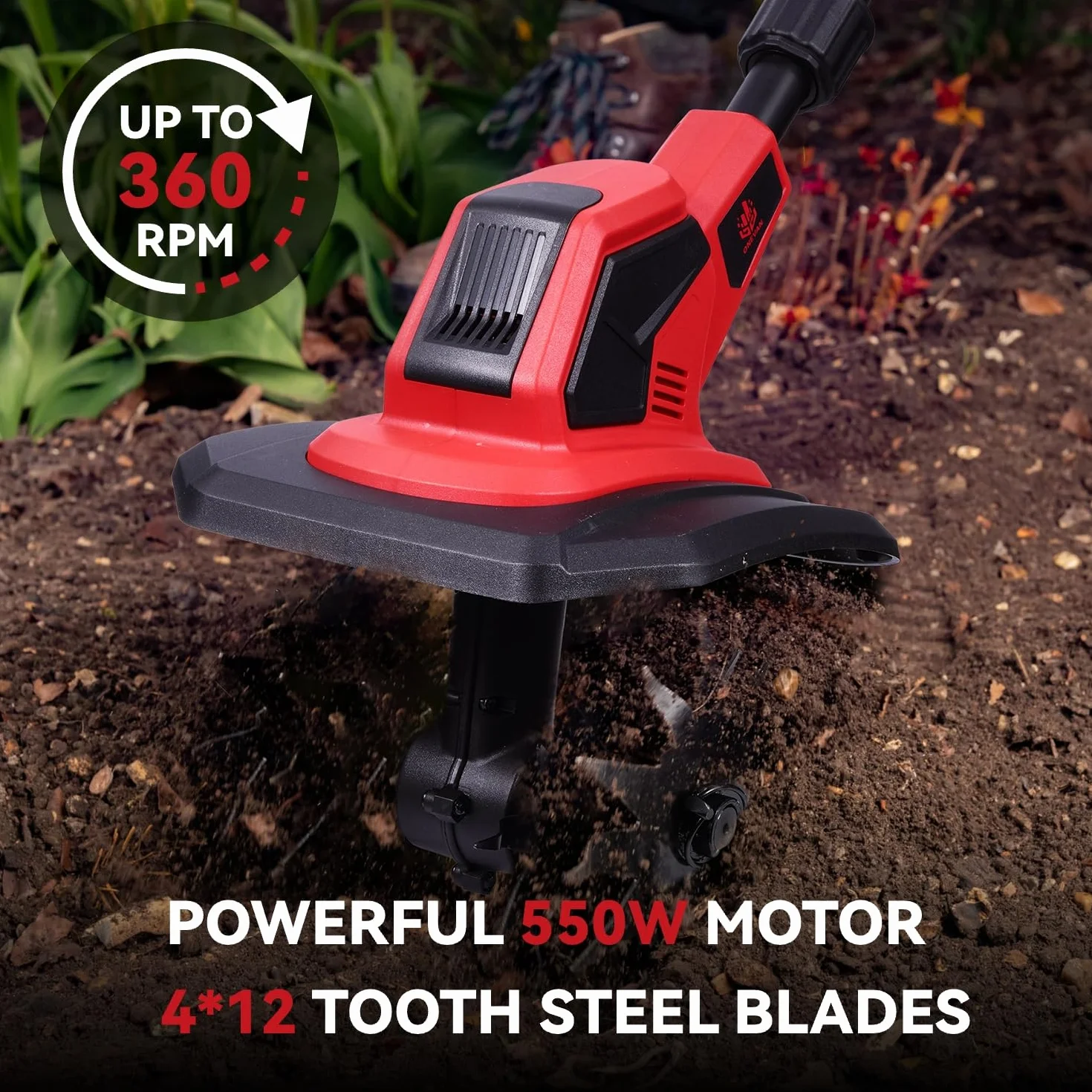 Motobineuse Electrique - 550W Motoculteur électrique sans Balais, Largeur 17 cm, Profondeur 24 cm, Motobineuse sans Fil avec Poignée Réglable, avec 2 Batteries de 4,0 Ah, pour Jardinage et Cultivate