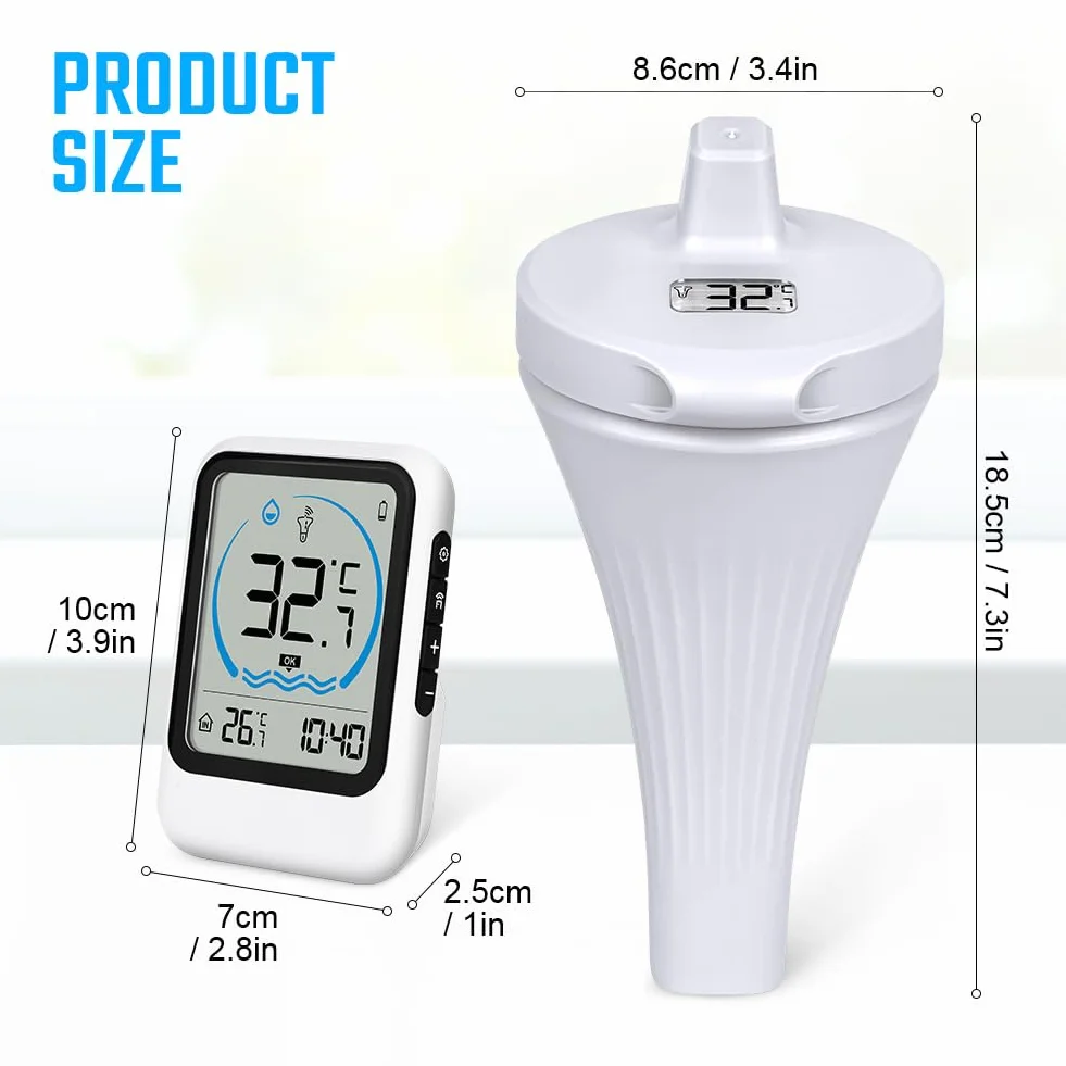 OFFCUP Thermomètre Piscine Flottant Sans Fil IP67 Étanche Numérique Intérieur Extérieur