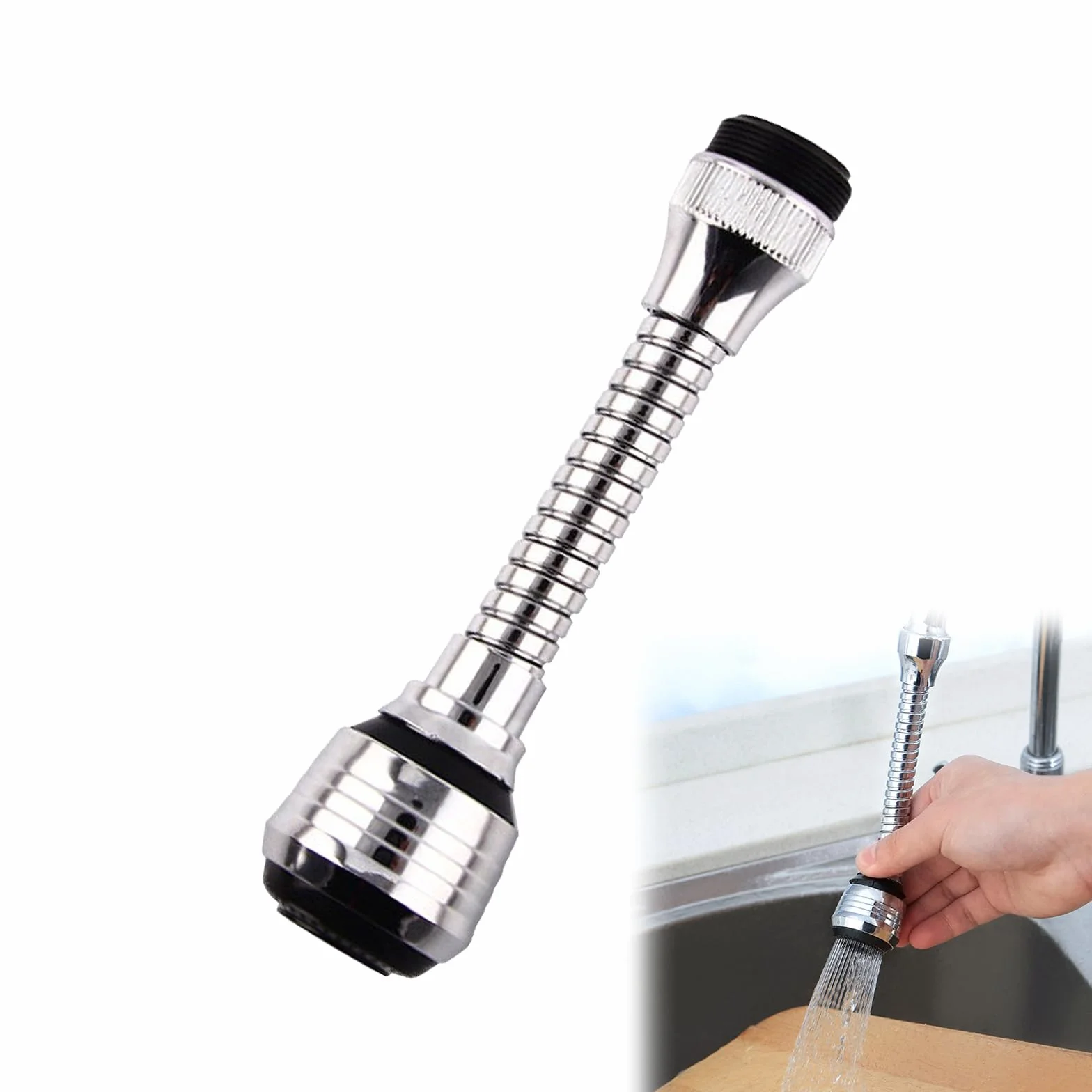 Robinet Cuisine Douchette 360 Degrés avec Aérateur, Filtre Eau 2 Modes Mousseur Économie Eau