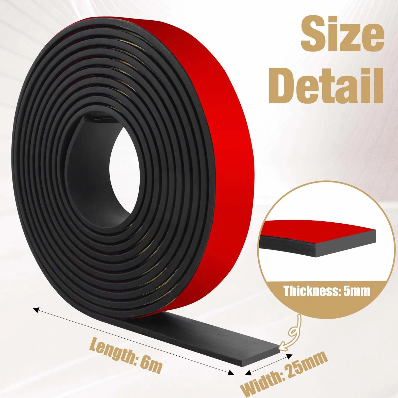 Bande de caoutchouc néoprène 6m x 25mm x 5mm joint plat antidérapant feuille neoprene pour DIY protection antichoc adhésif