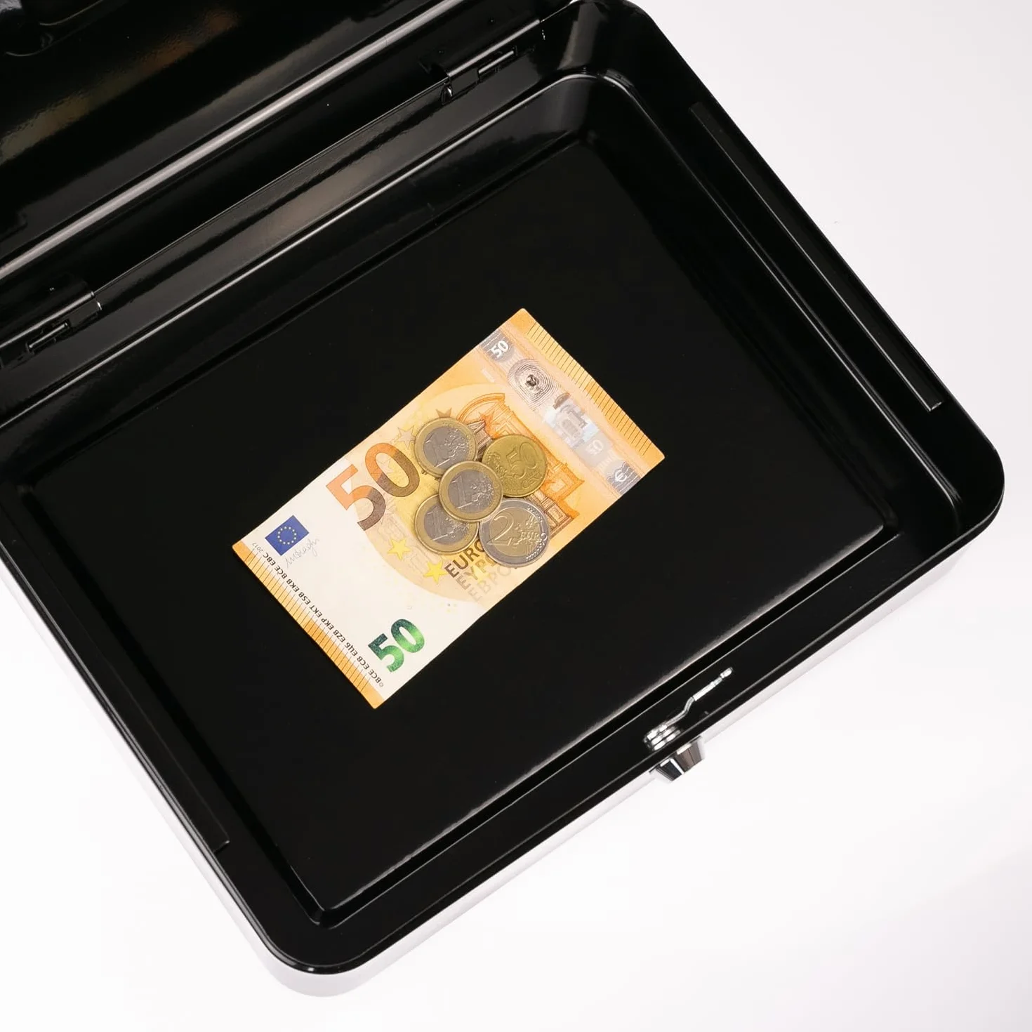 HMF Caisse à monnaie verrouillable, 5 compartiments, 30 x 24 x 9 cm, Noir